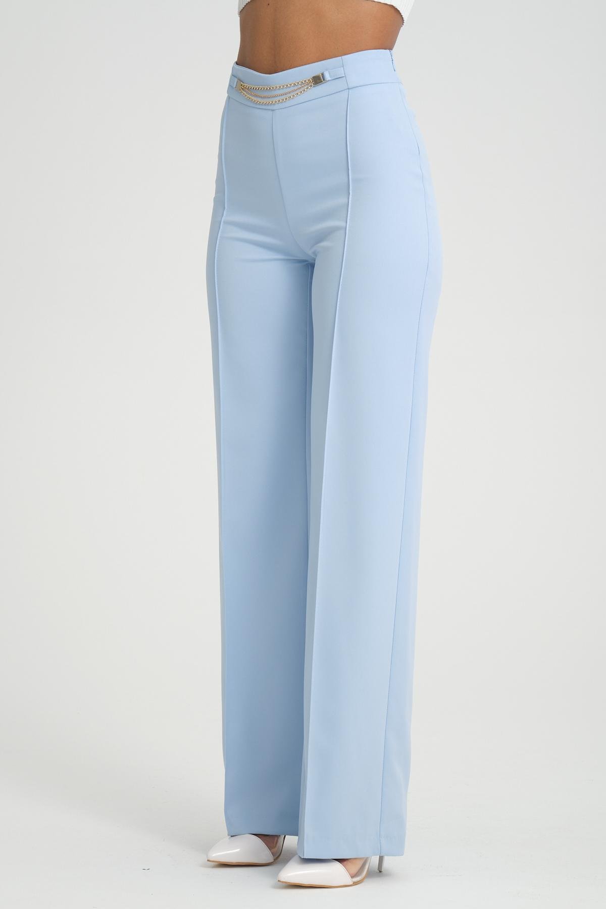 Women wide leg pants with chain detail Plus size wholesale Baby Blue color 696863