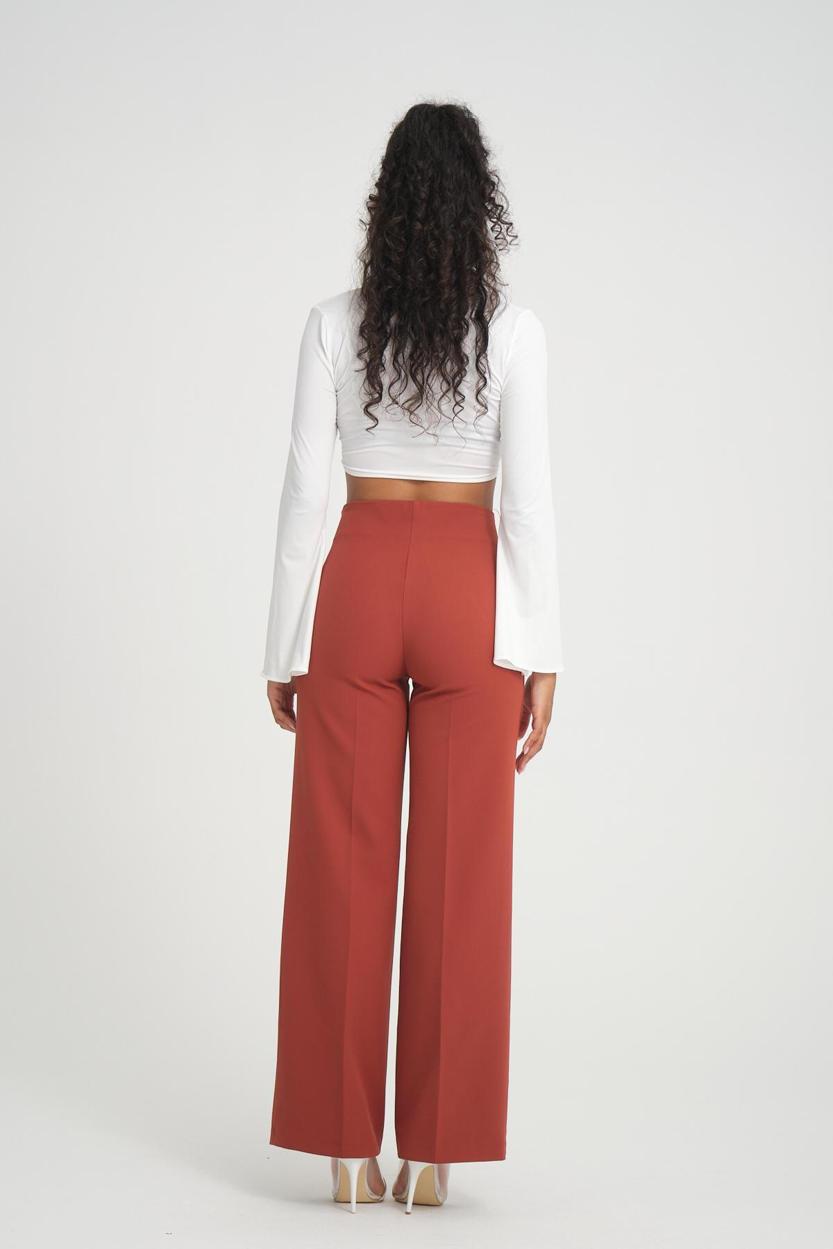 Women wide leg pants with chain detail Plus size wholesale Brick color 696844