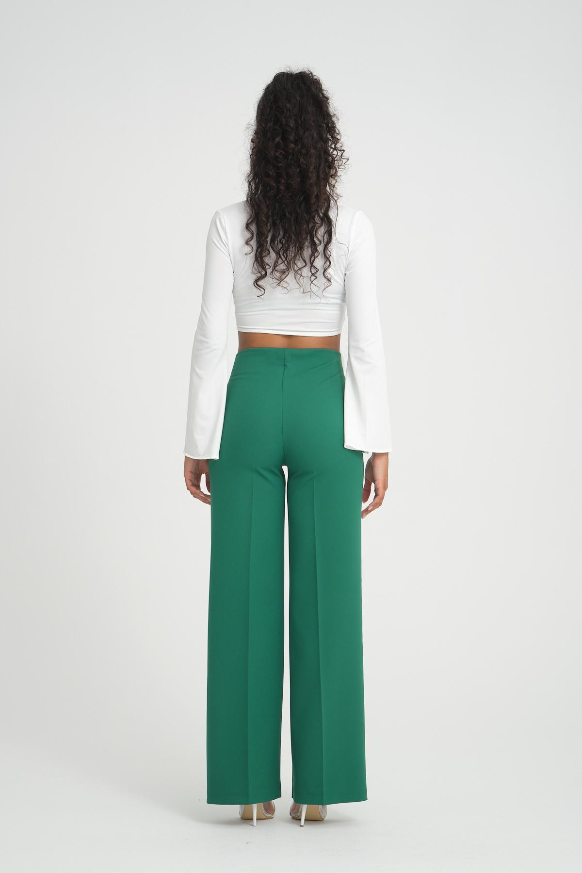 Women wide leg pants with chain detail Plus size wholesale Emerald Green color 696846