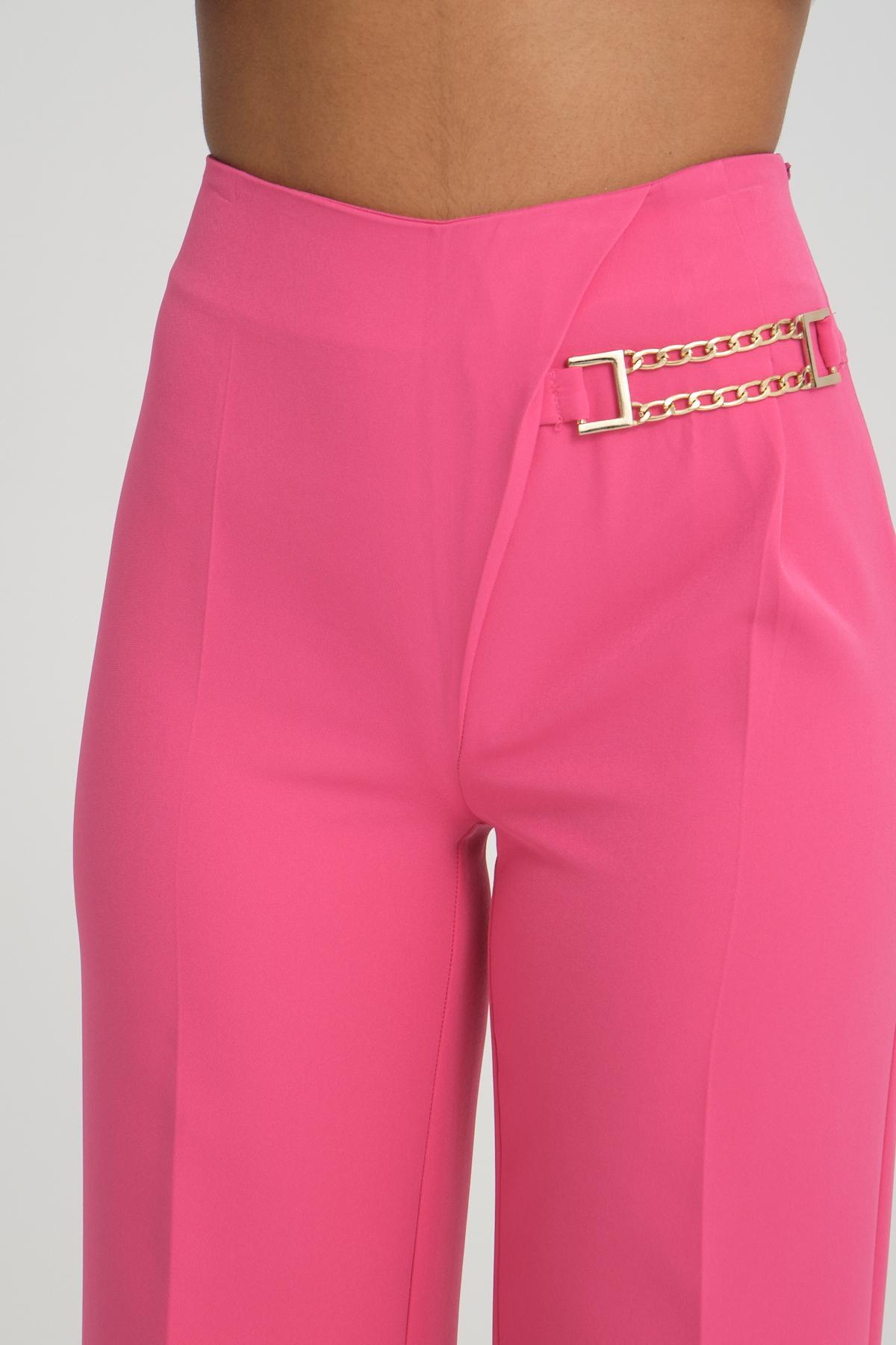 Women wide leg pants with chain detail wholesale Fuchsia color 696832