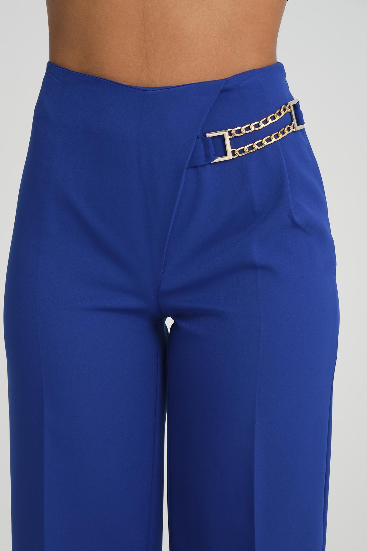 Women wide leg pants with chain detail wholesale Sax Blue color 696837