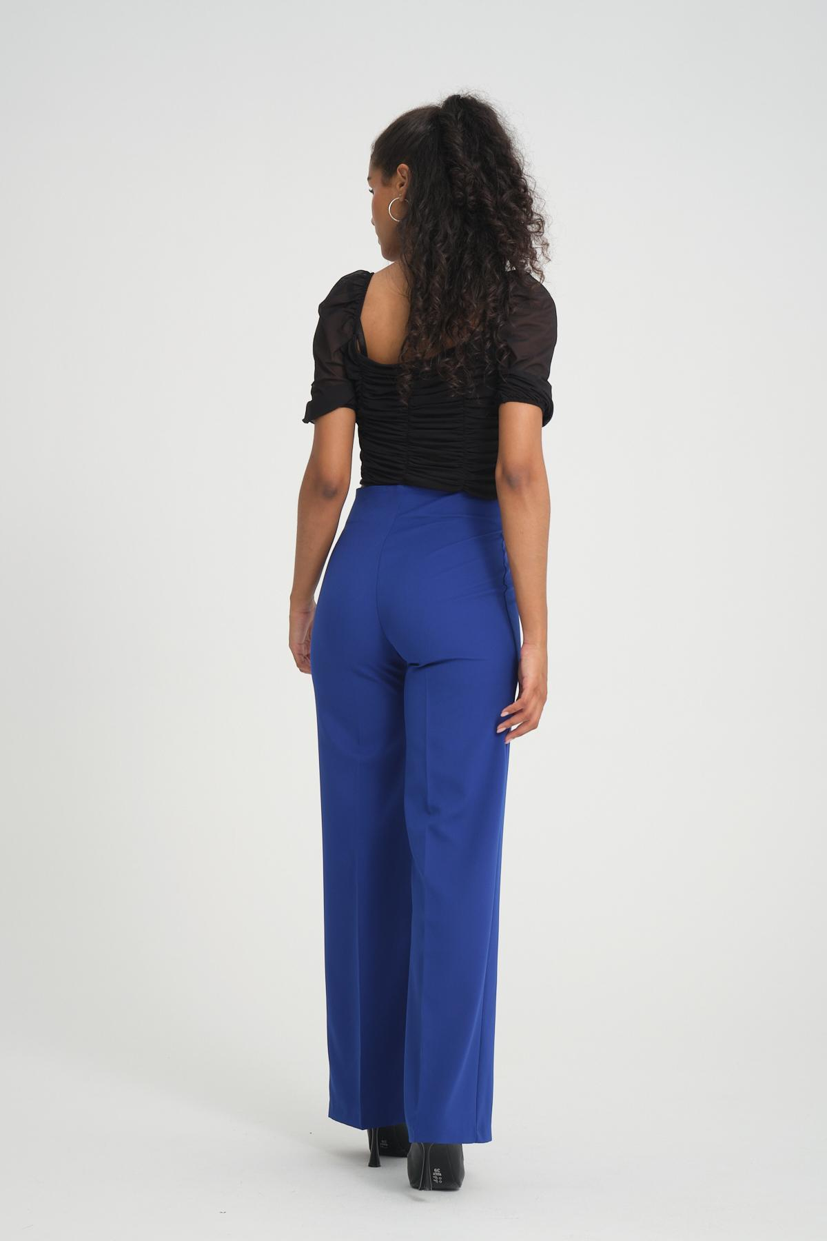 Women wide leg pants with chain detail wholesale Sax Blue color 696837
