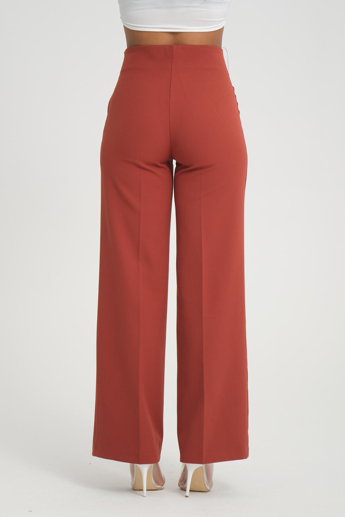 Women wide leg pants with chain detail Plus size wholesale Brick color 696844