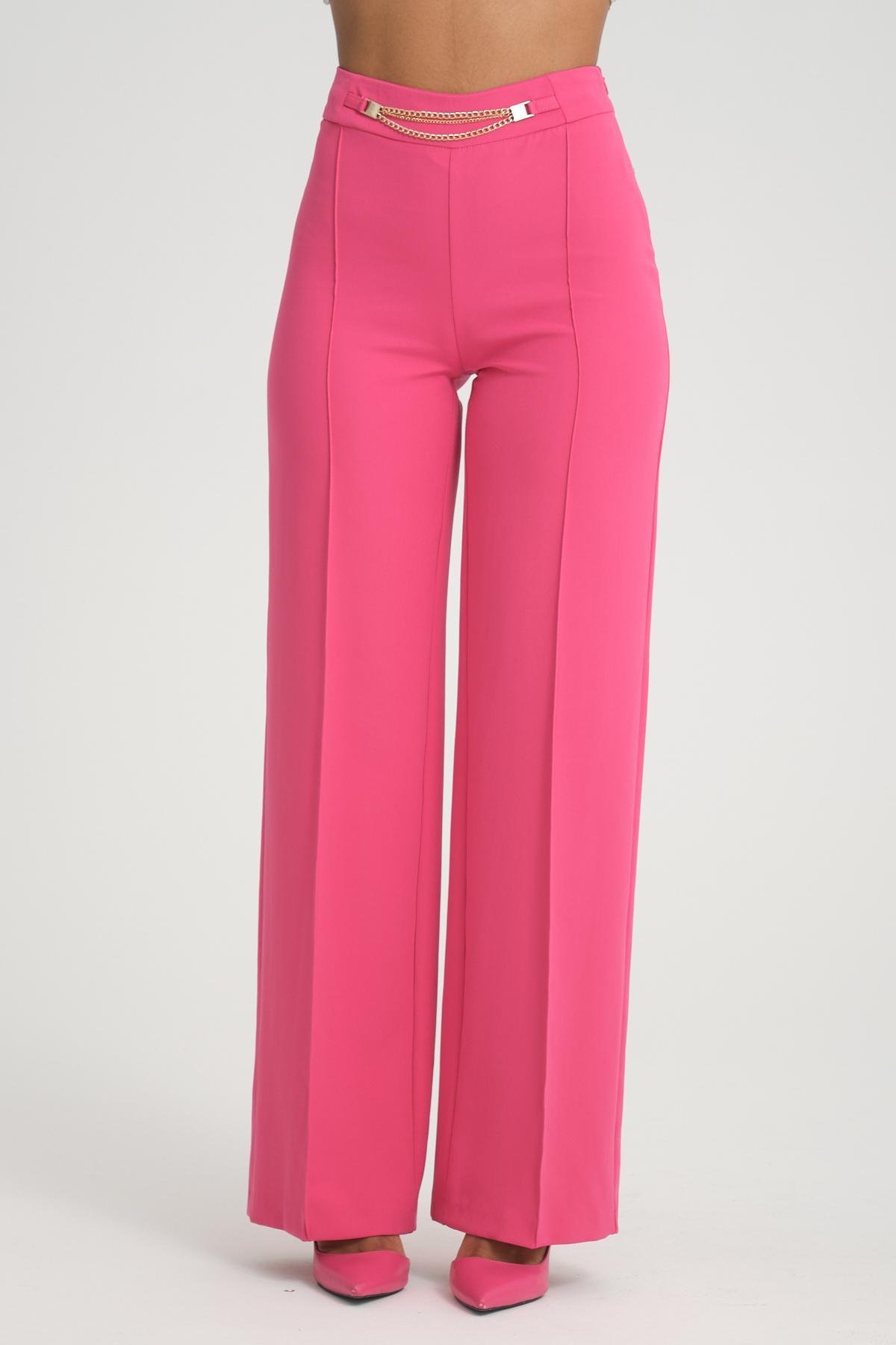 Women wide leg pants with chain detail wholesale Fuchsia color 696859
