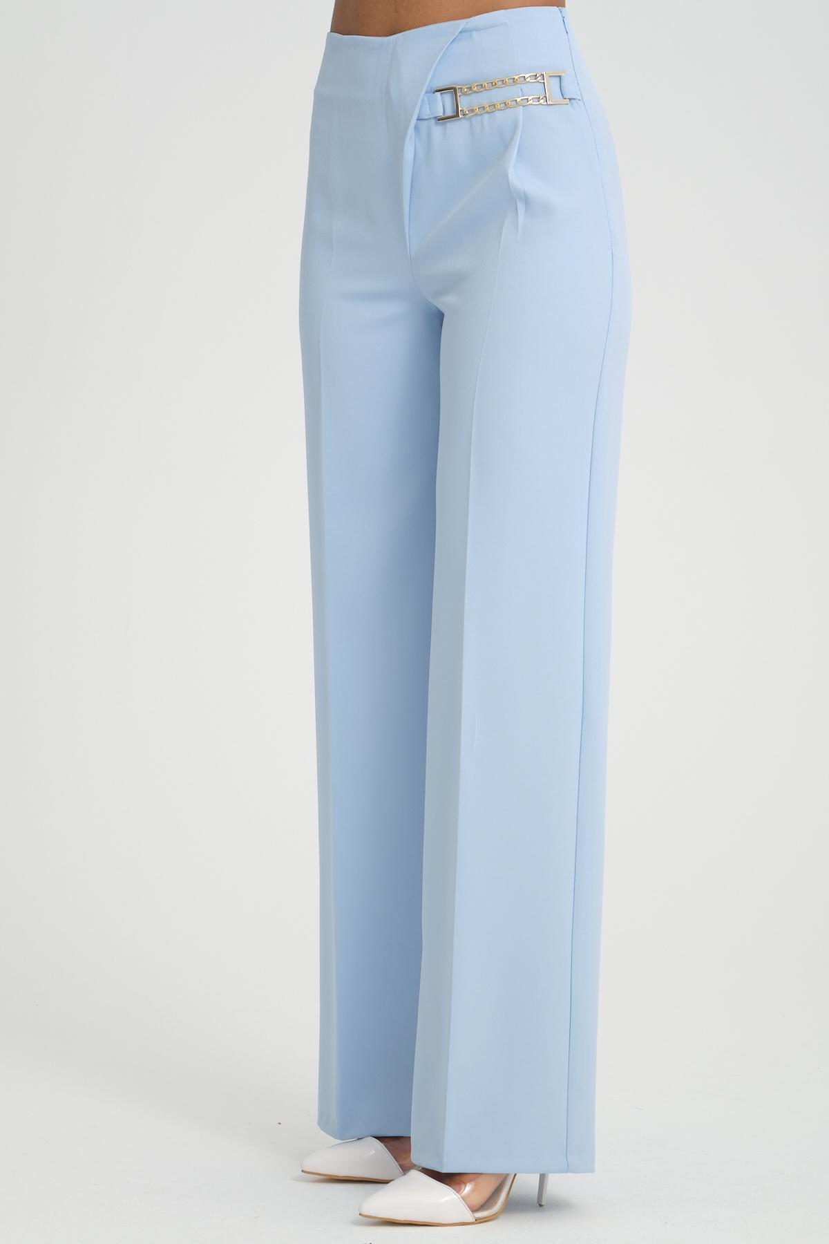 Women wide leg pants with chain detail Plus size wholesale Baby Blue color 696850
