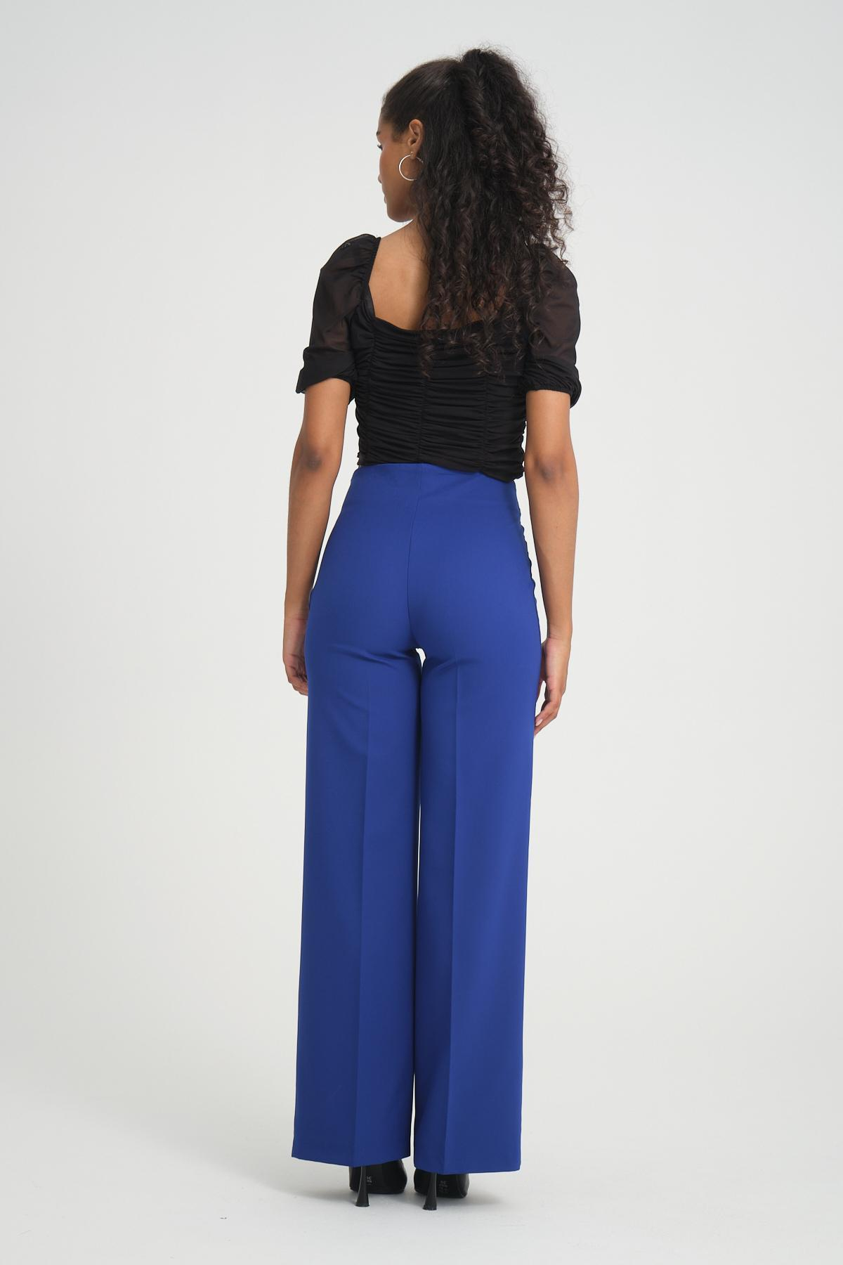 Women wide leg pants with chain detail Plus size wholesale Sax Blue color 696849