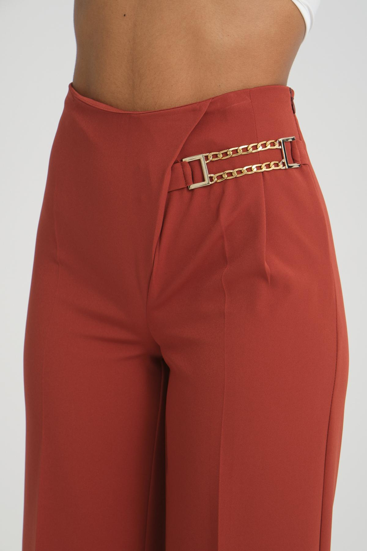 Women wide leg pants with chain detail wholesale Brick color 696833