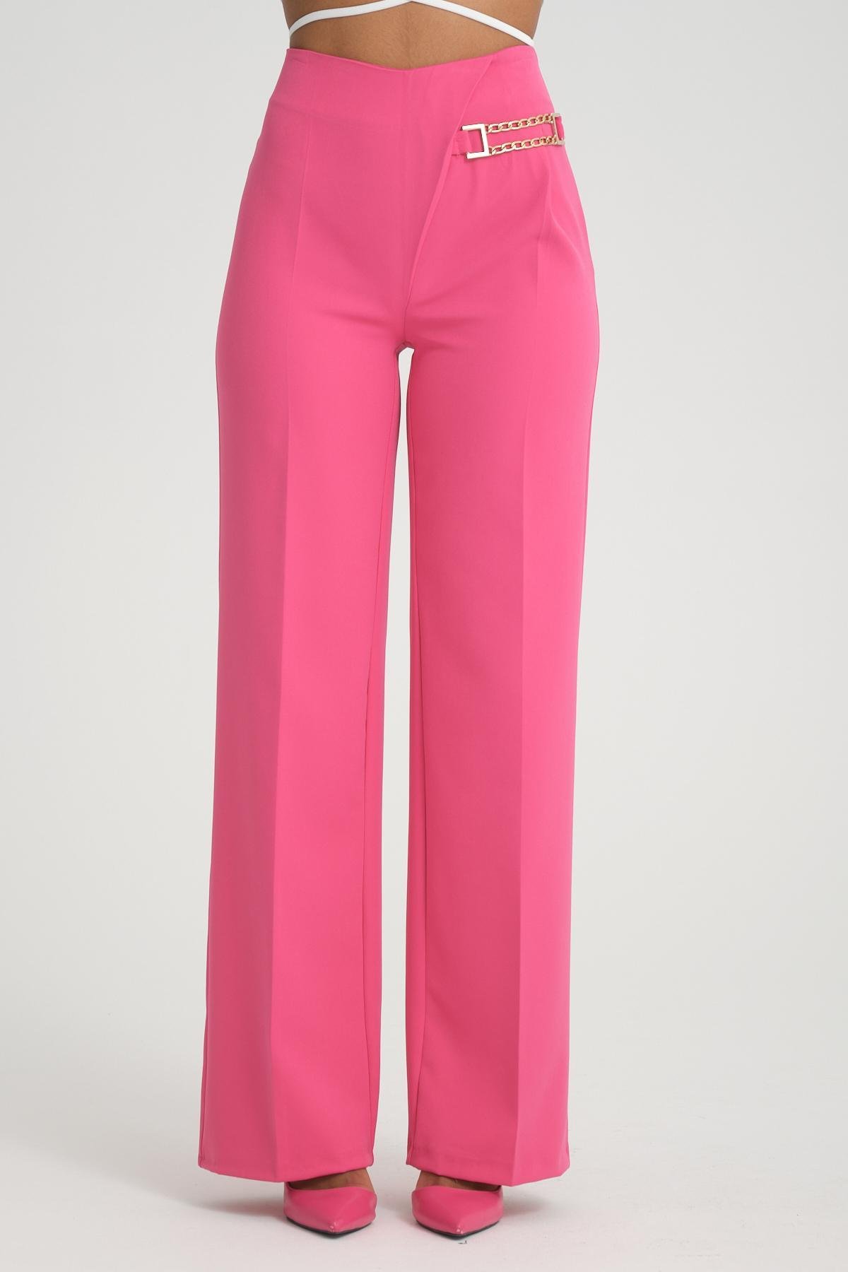 Women wide leg pants with chain detail Plus size wholesale Fuchsia color 696843