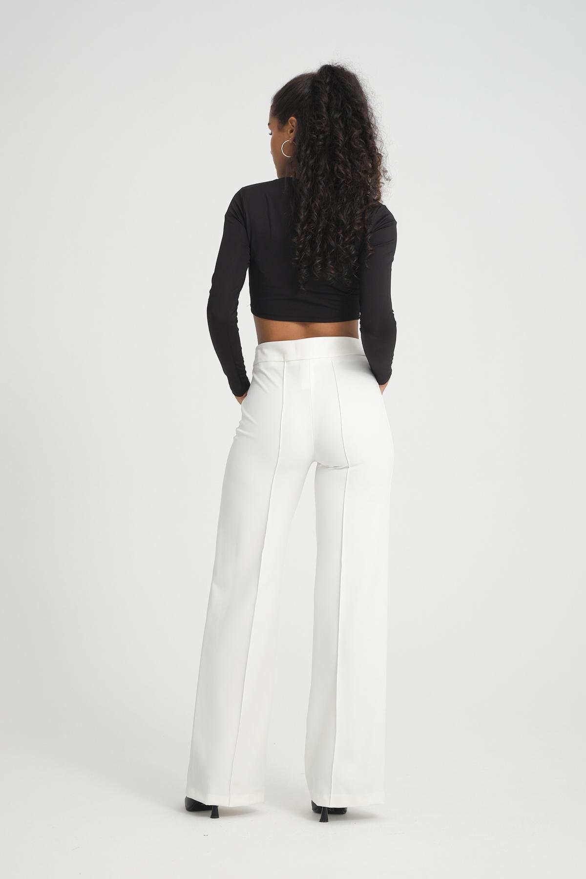 Women wide leg pants with chain detail wholesale White color 696854