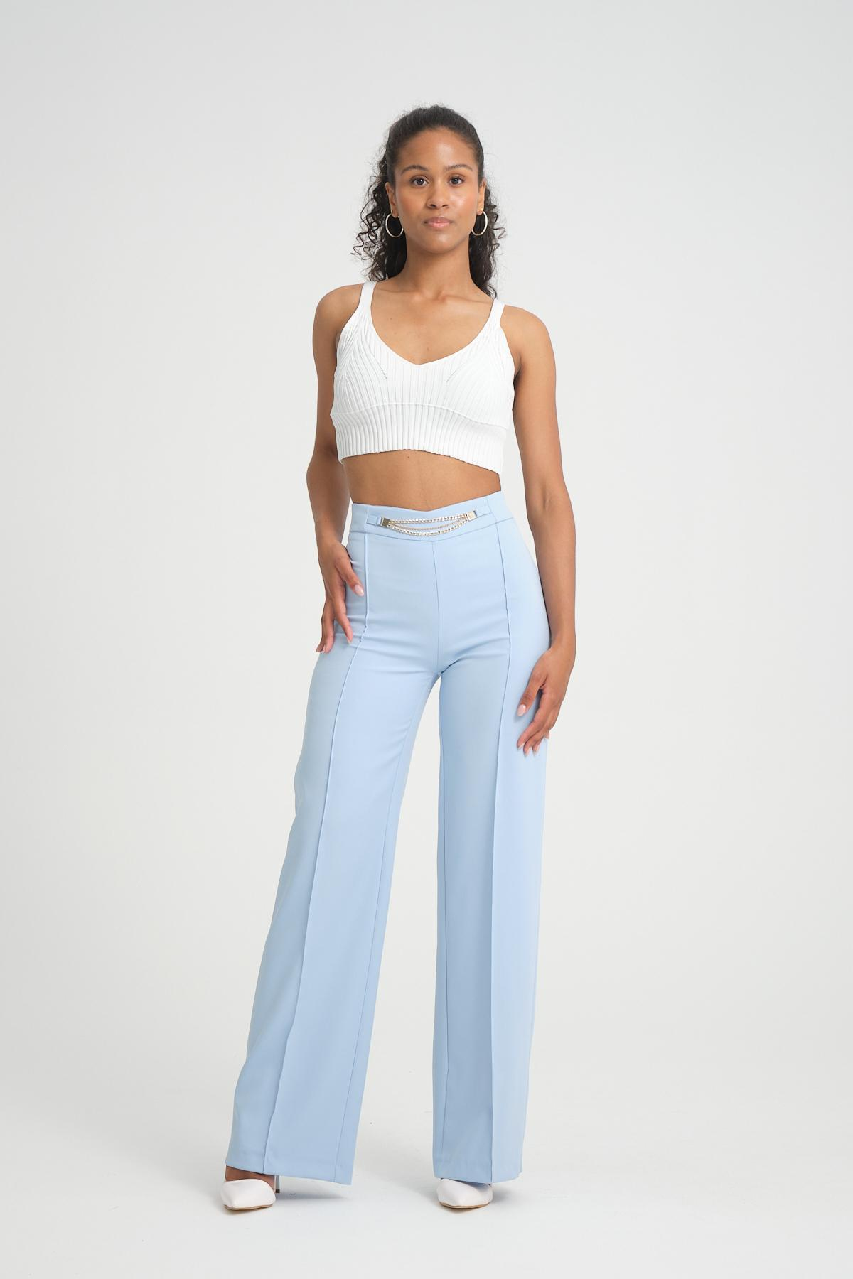 Women wide leg pants with chain detail wholesale Baby Blue color 696856