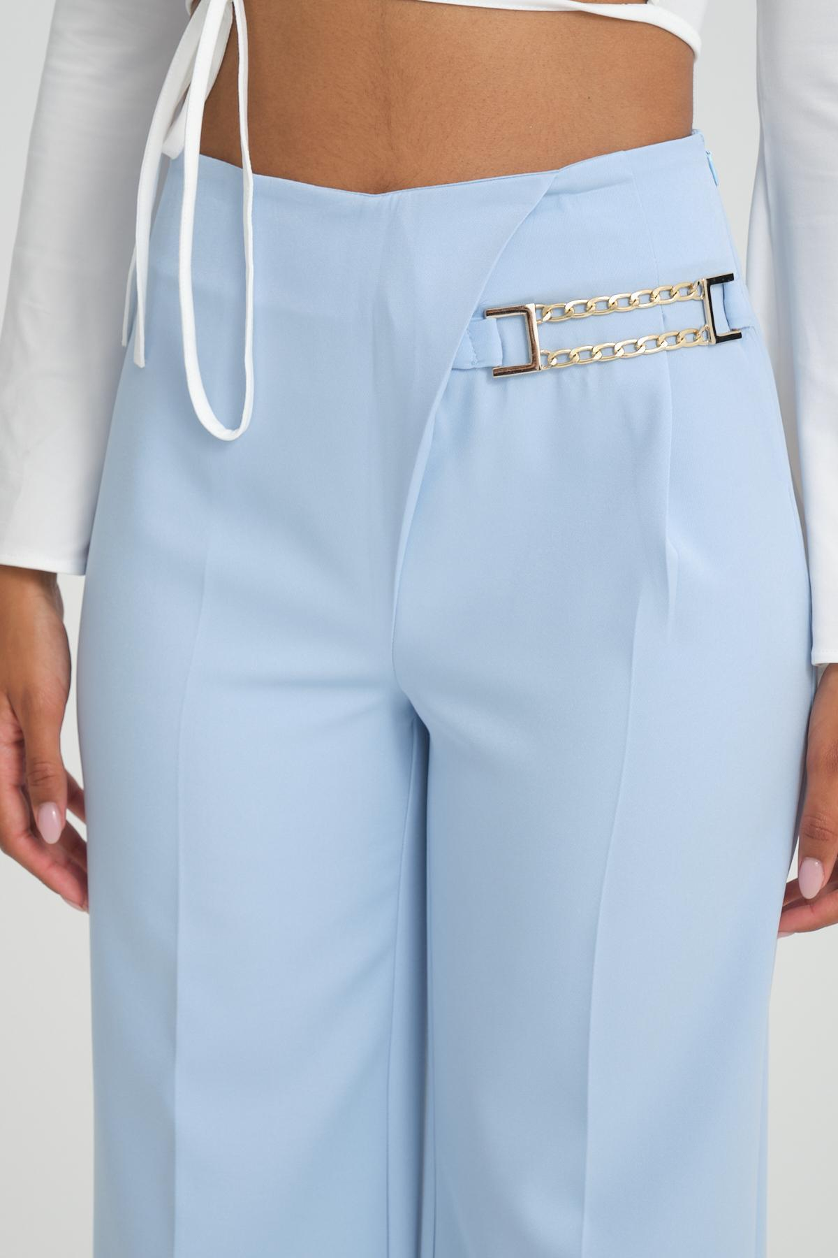 Women wide leg pants with chain detail wholesale Baby Blue color 696838