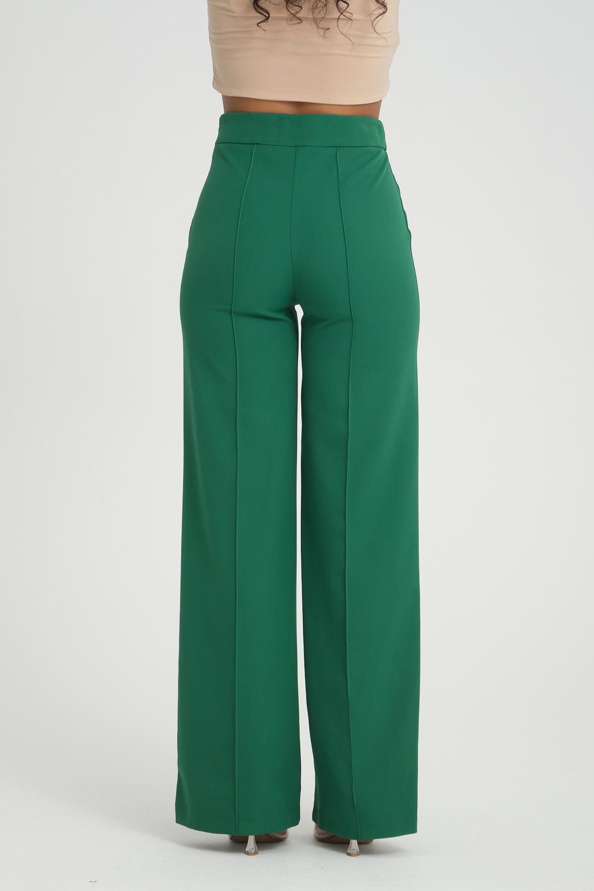 Women wide leg pants with chain detail Plus size wholesale Emerald Green color 696865