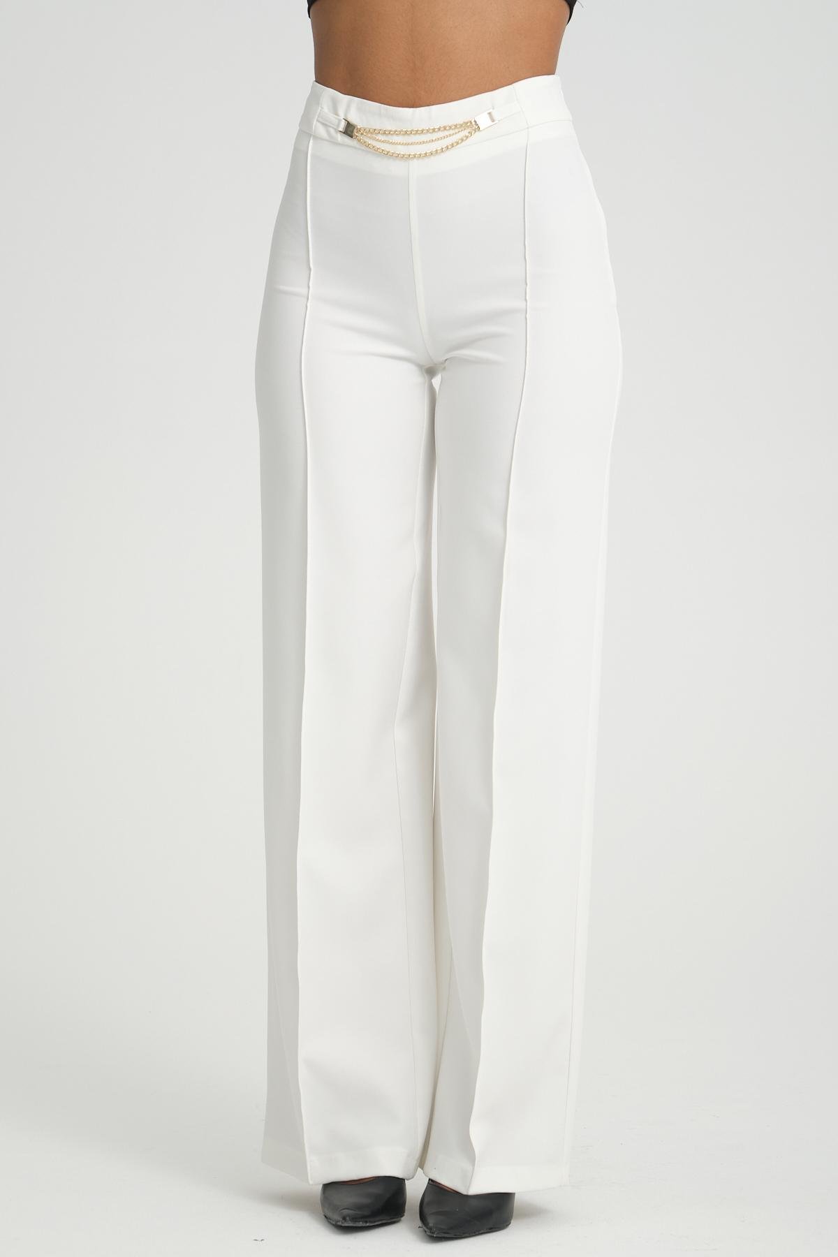 Women wide leg pants with chain detail wholesale White color 696854