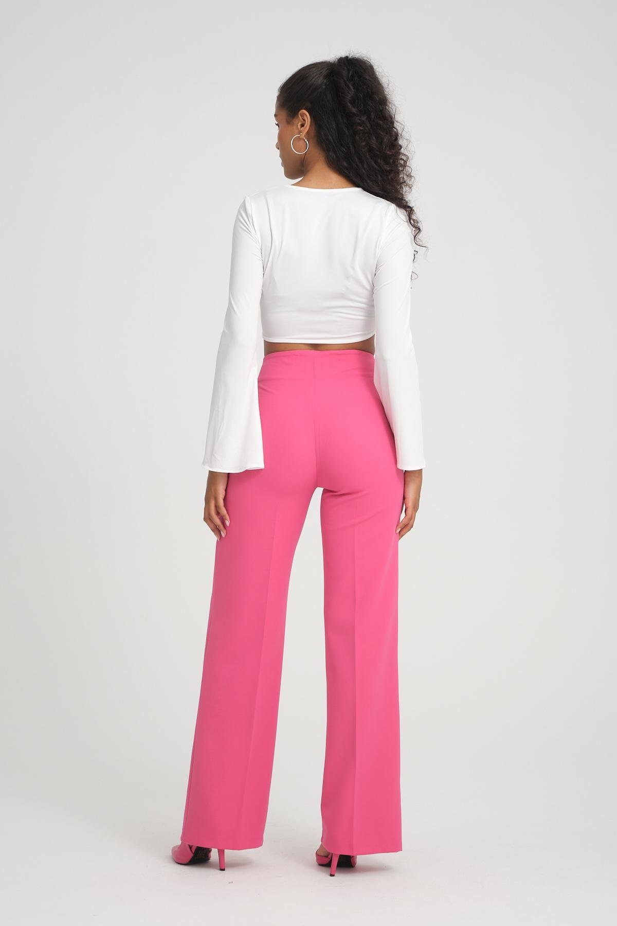 Women wide leg pants with chain detail Plus size wholesale Fuchsia color 696843