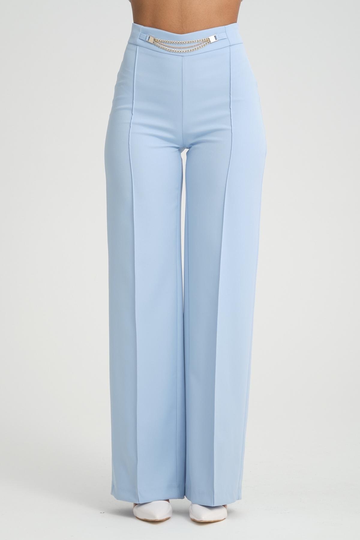 Women wide leg pants with chain detail wholesale Baby Blue color 696856