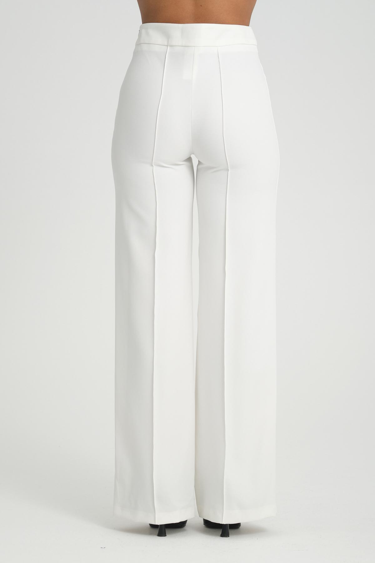 Women wide leg pants with chain detail Plus size wholesale White color 696861
