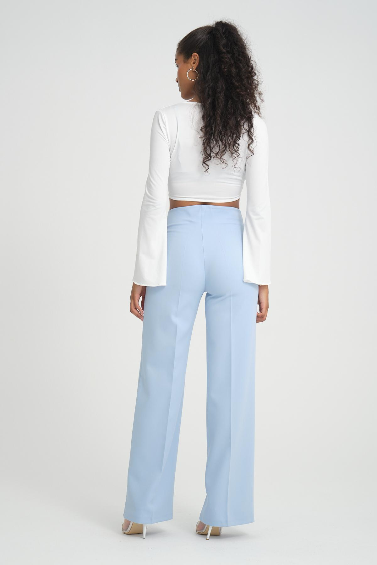 Women wide leg pants with chain detail Plus size wholesale Baby Blue color 696850