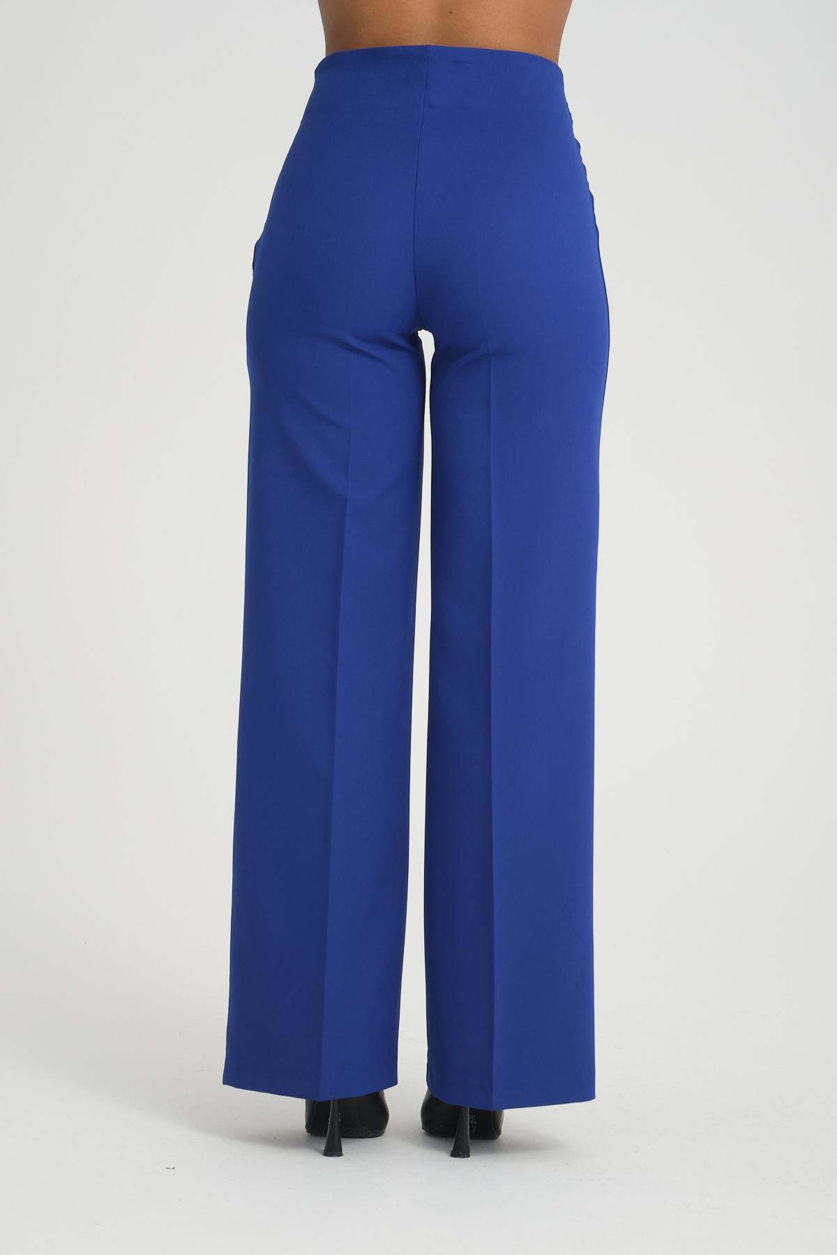 Women wide leg pants with chain detail wholesale Sax Blue color 696837