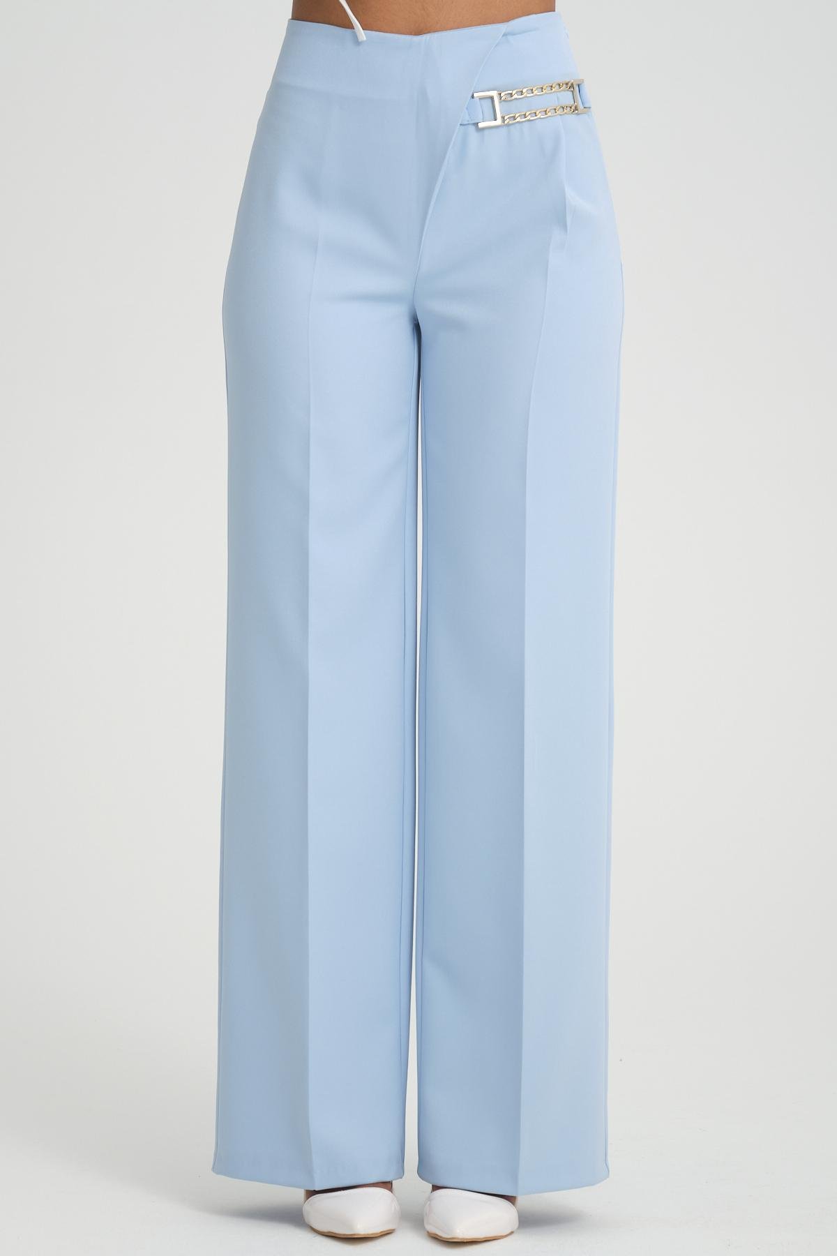Women wide leg pants with chain detail wholesale Baby Blue color 696838