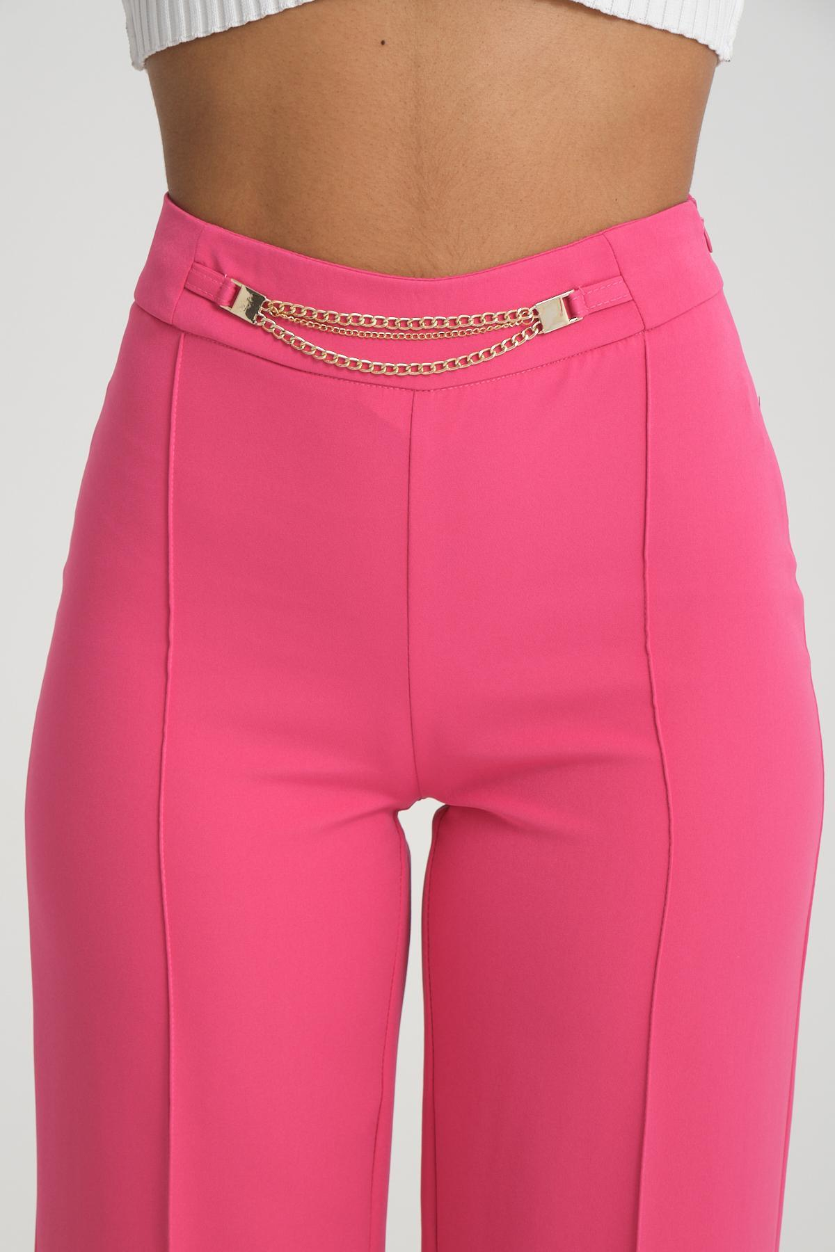Women wide leg pants with chain detail wholesale Fuchsia color 696859