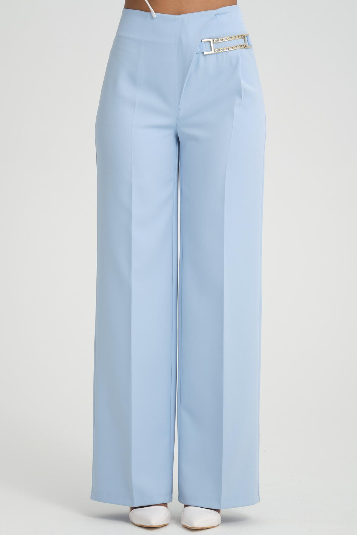 Women wide leg pants with chain detail Plus size wholesale Baby Blue color 696850
