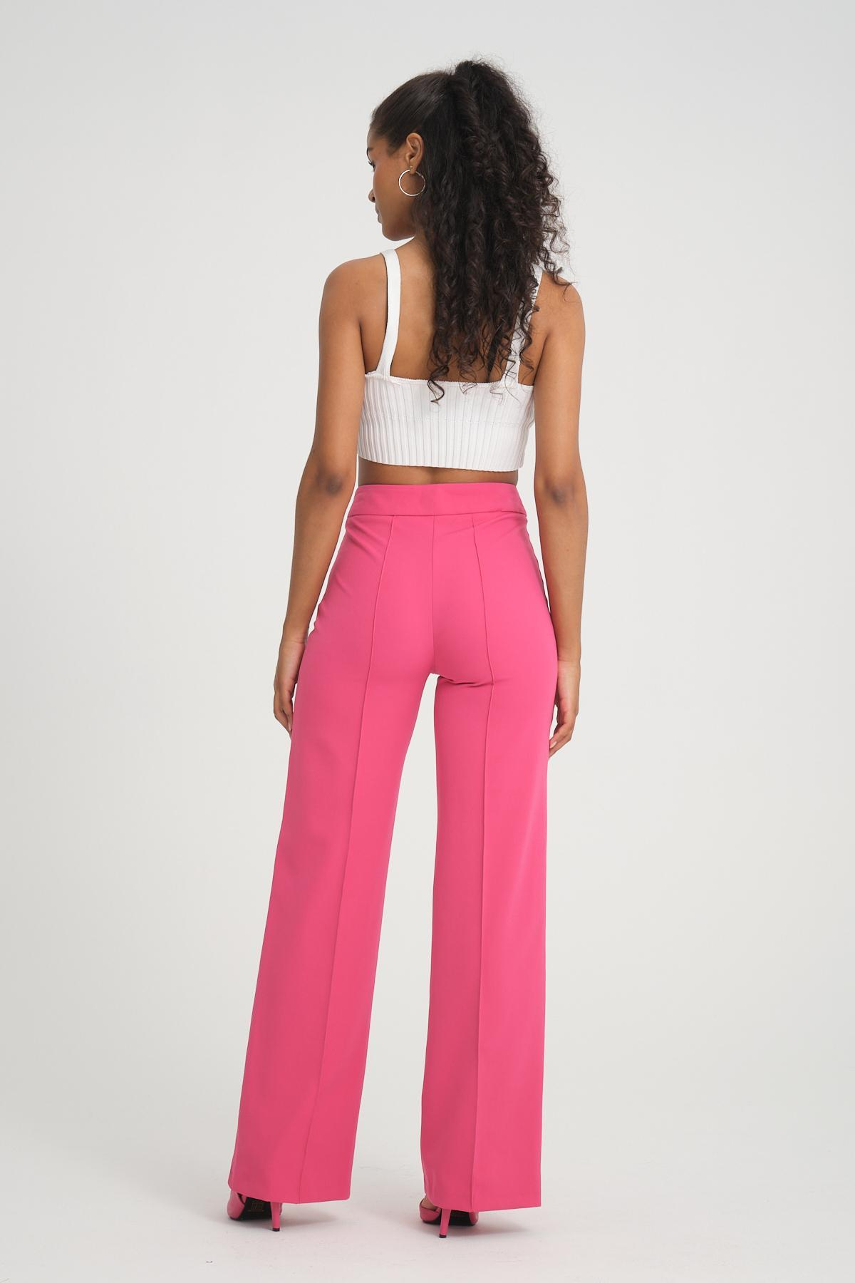 Women wide leg pants with chain detail wholesale Fuchsia color 696859
