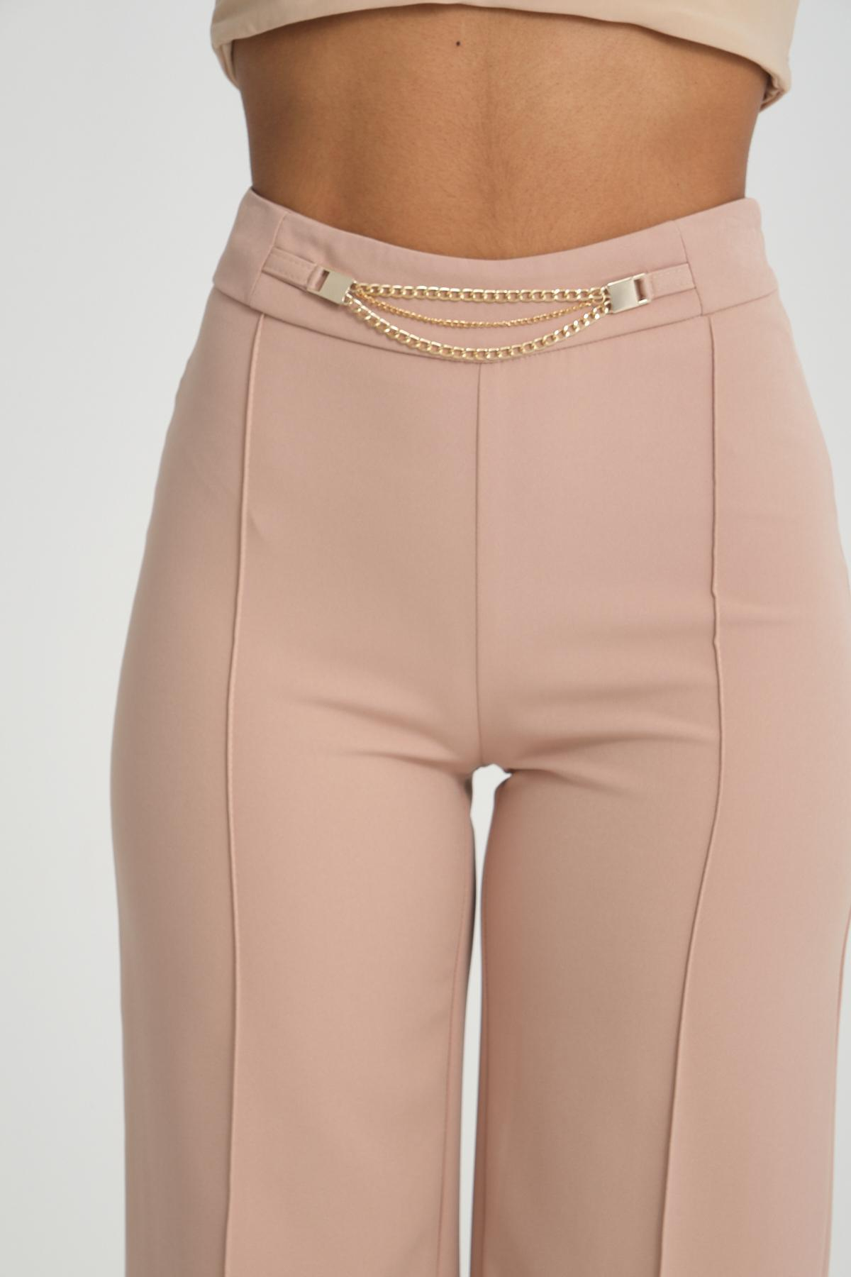 Women wide leg pants with chain detail wholesale Beige color 696857