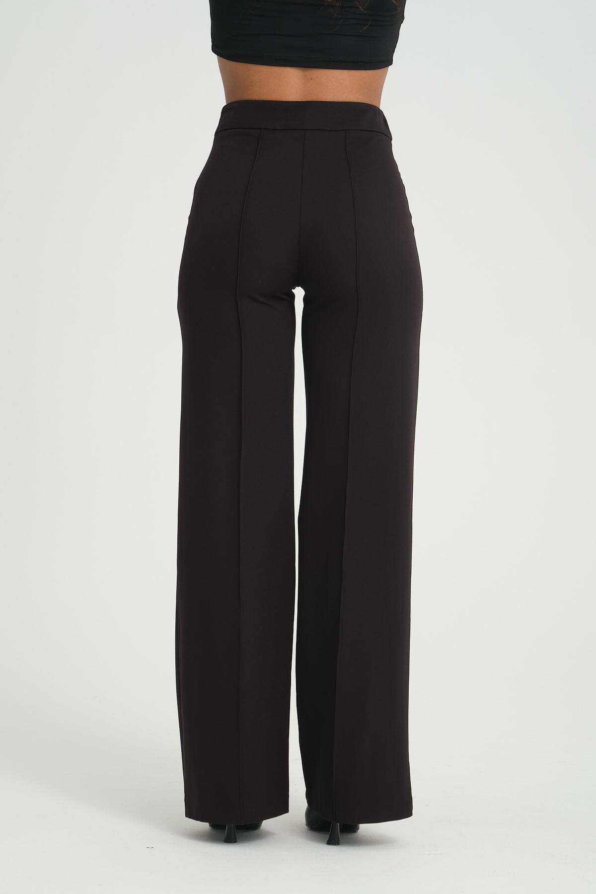 Women wide leg pants with chain detail Plus size wholesale Black color 696860