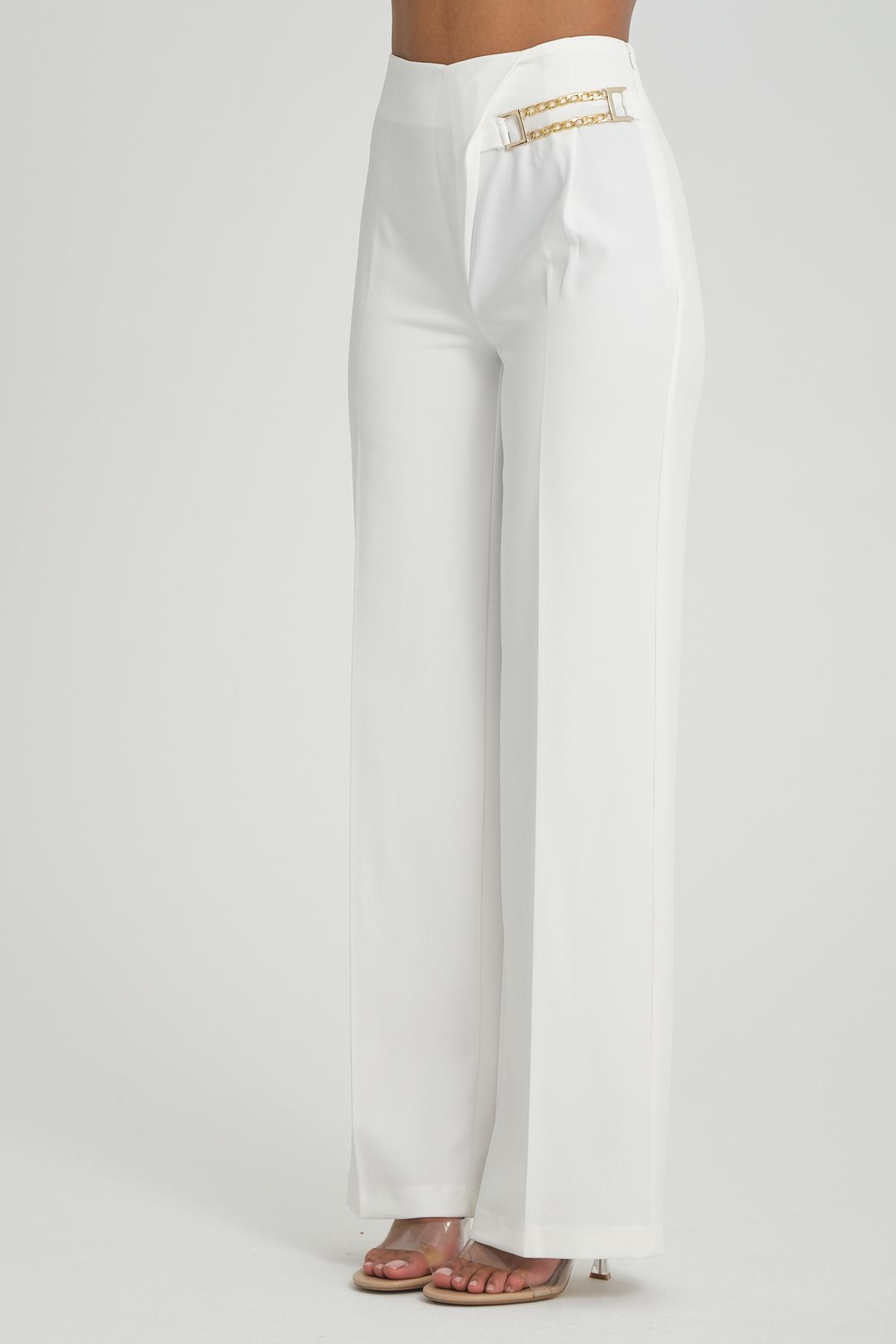Women wide leg pants with chain detail Plus size wholesale White color 696841