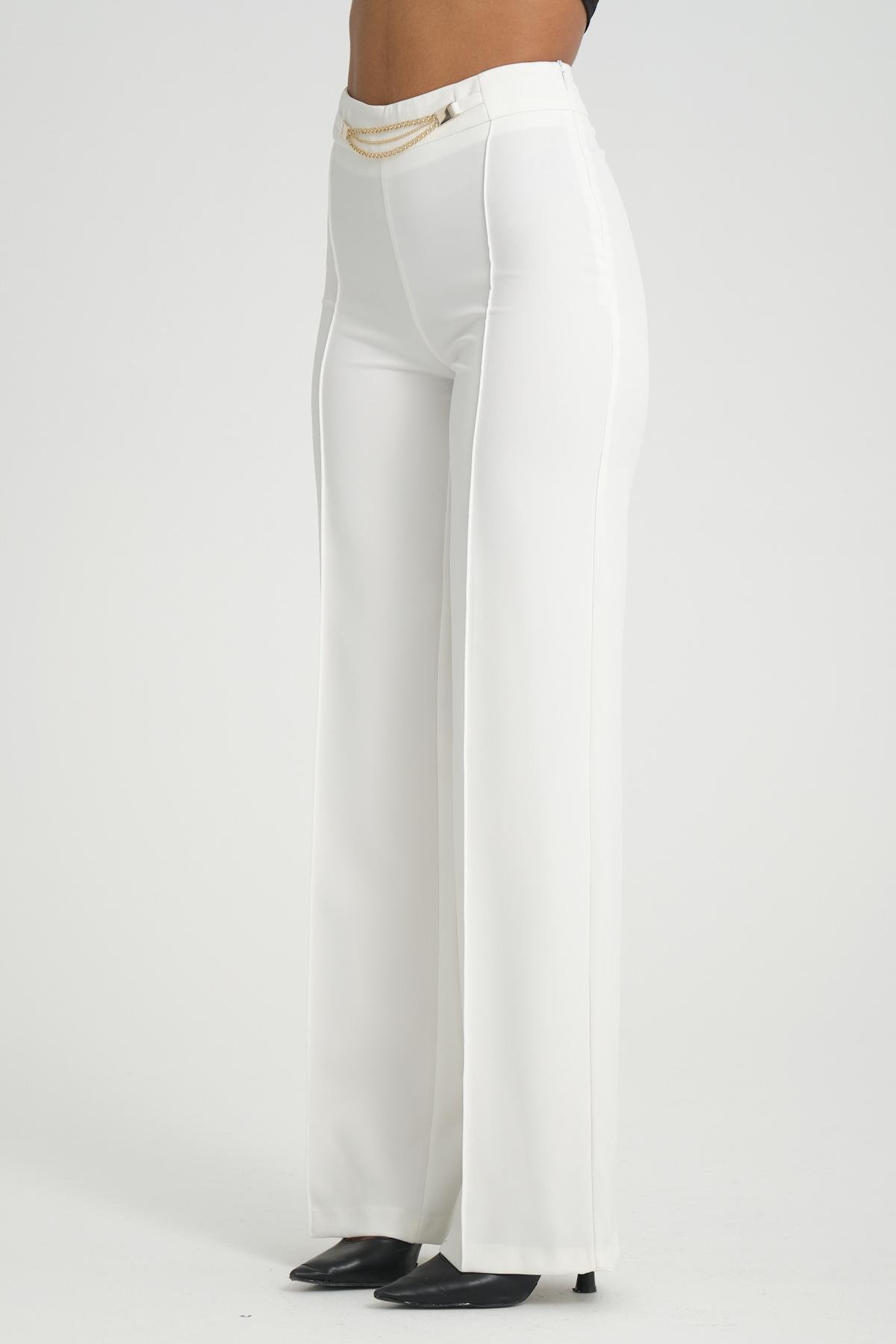 Women wide leg pants with chain detail Plus size wholesale White color 696861
