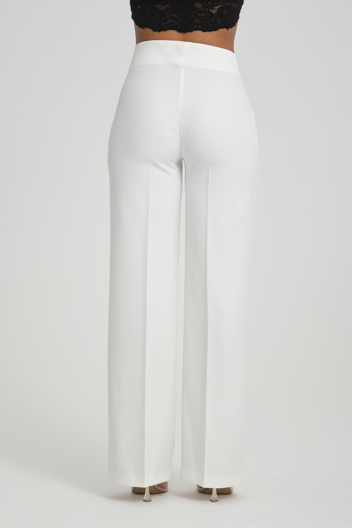 Women wide leg pants with chain detail Plus size wholesale White color 696841