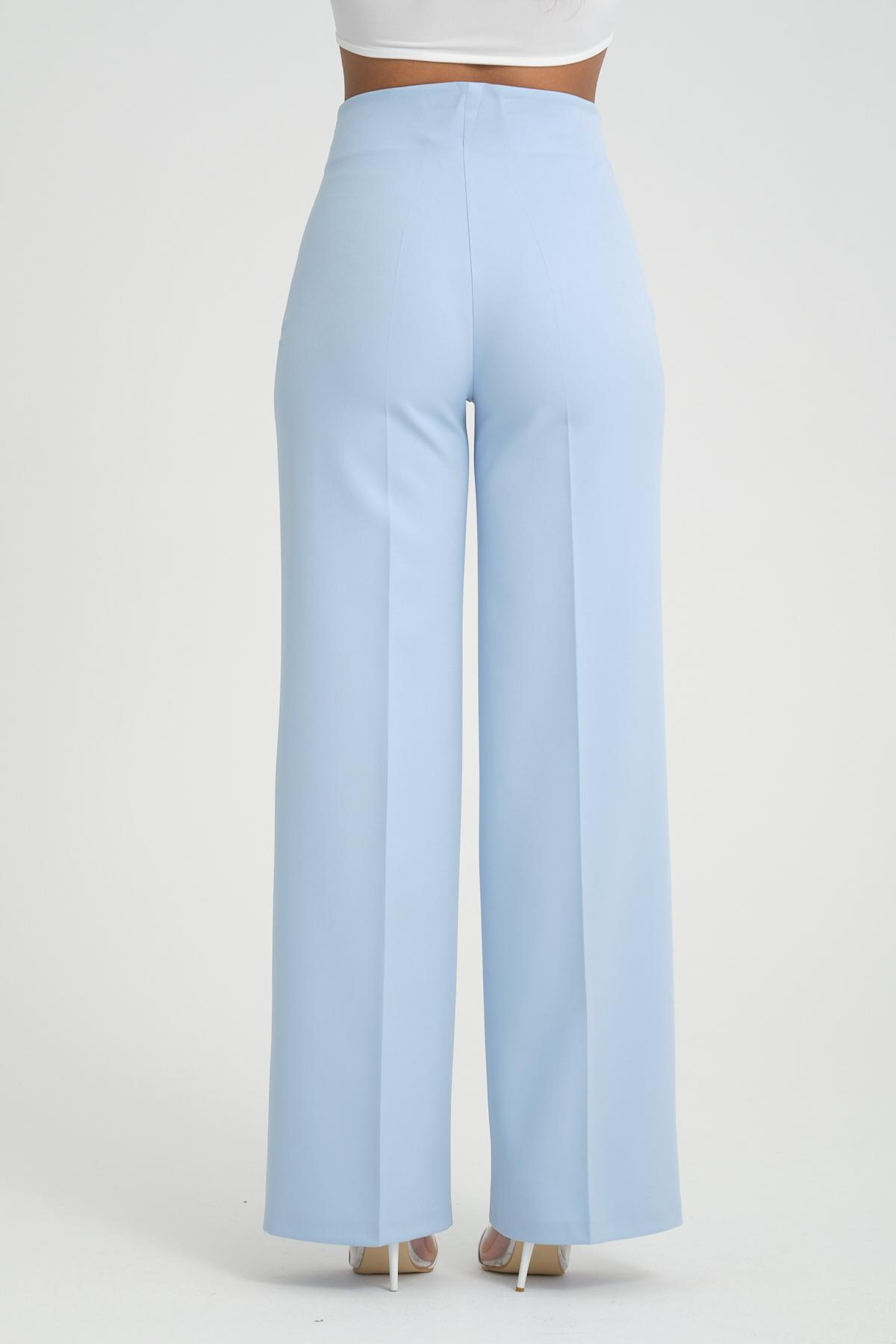 Women wide leg pants with chain detail Plus size wholesale Baby Blue color 696850