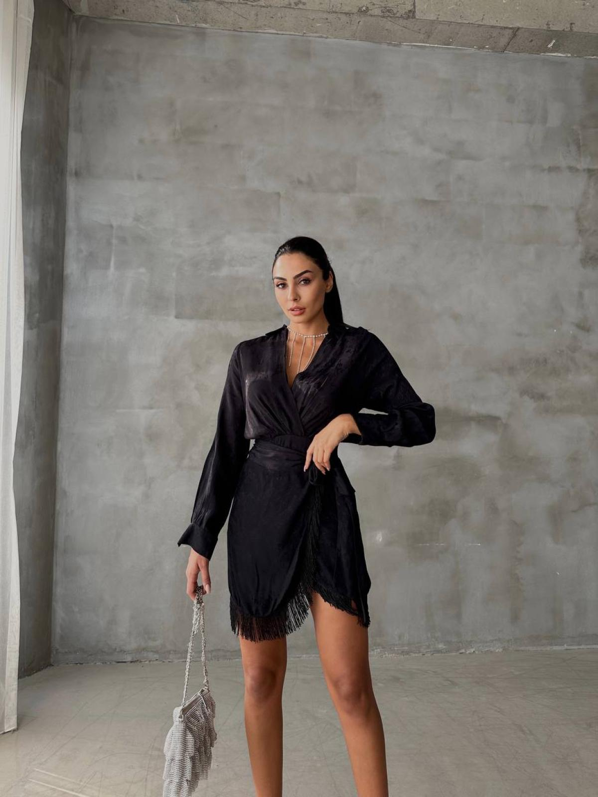 Women wrap mini dress with belt wholesale Black color