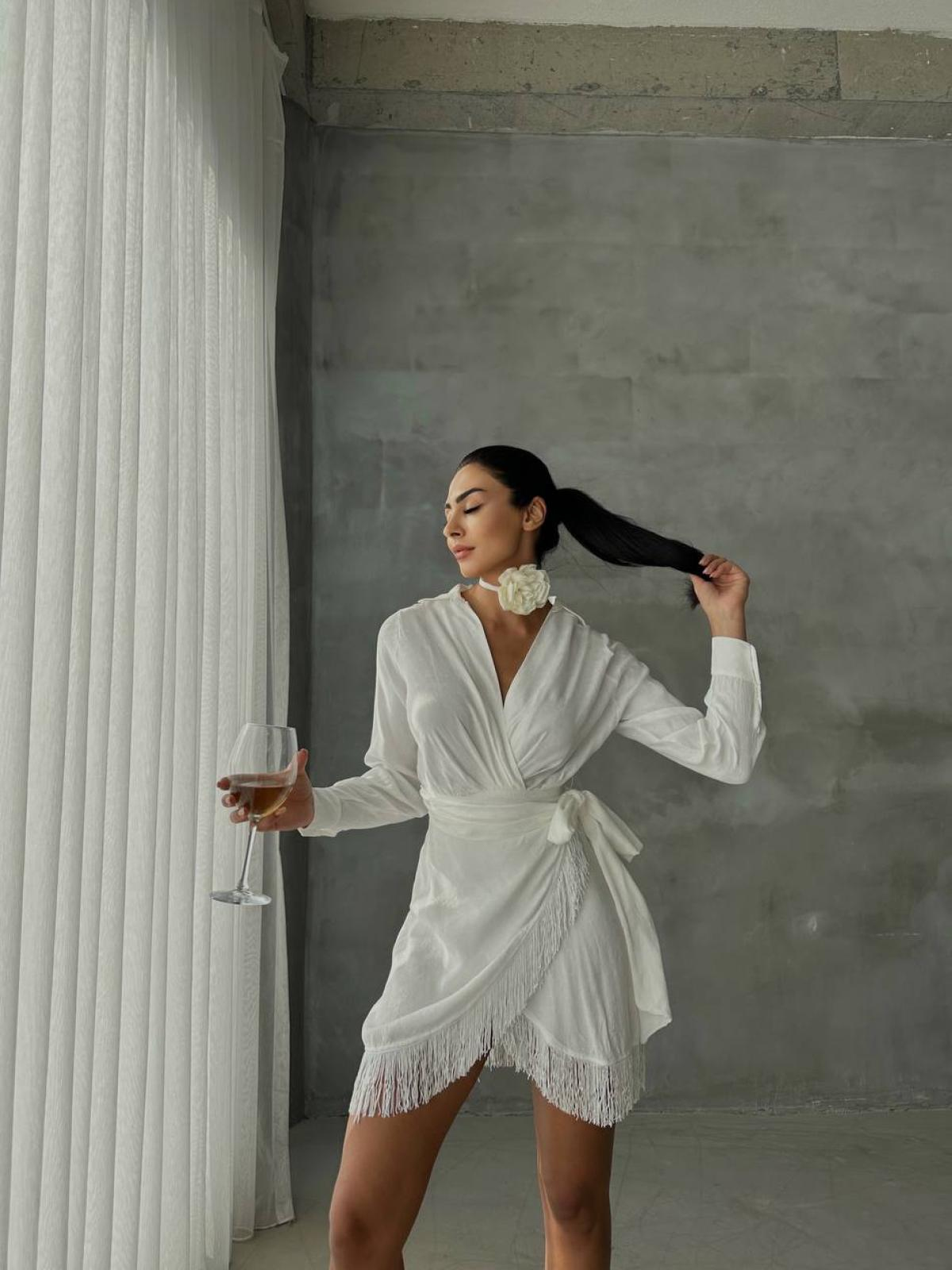Women wrap mini dress with belt wholesale White color