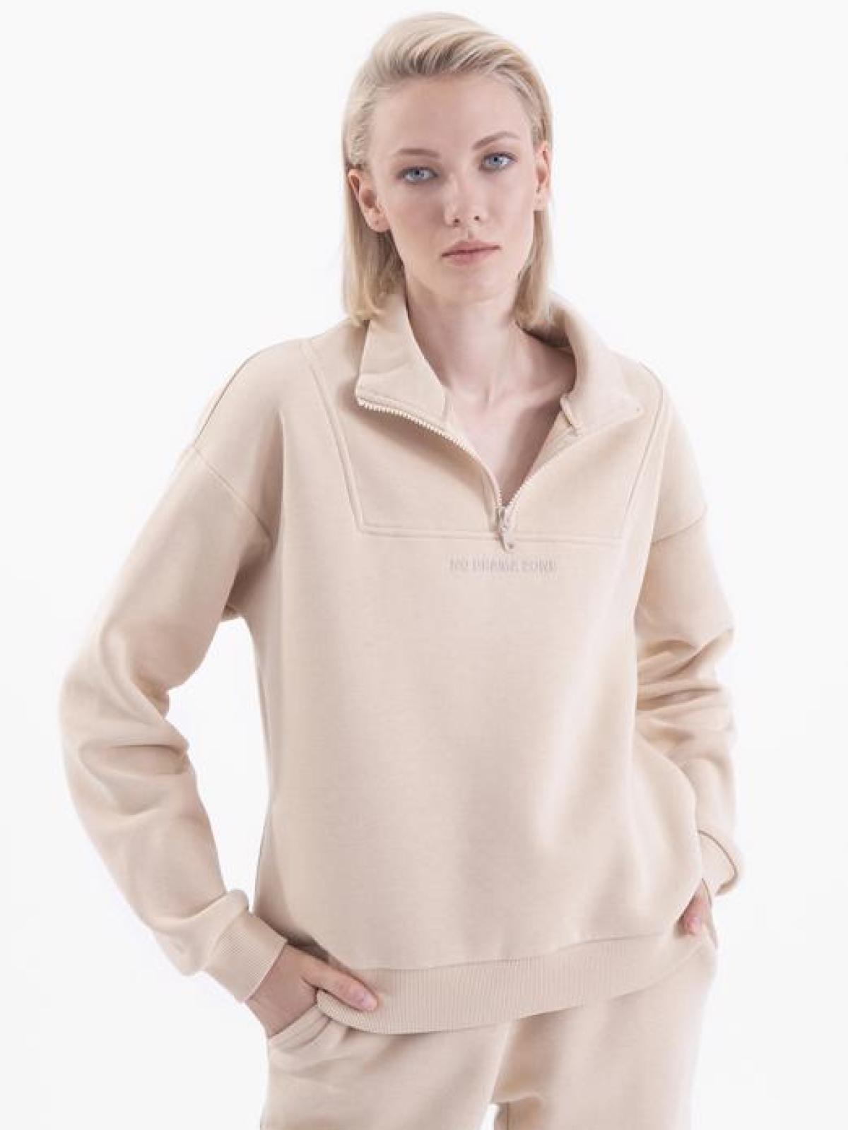 Women zip-neck sweatshirt wholesale Cream color 680565