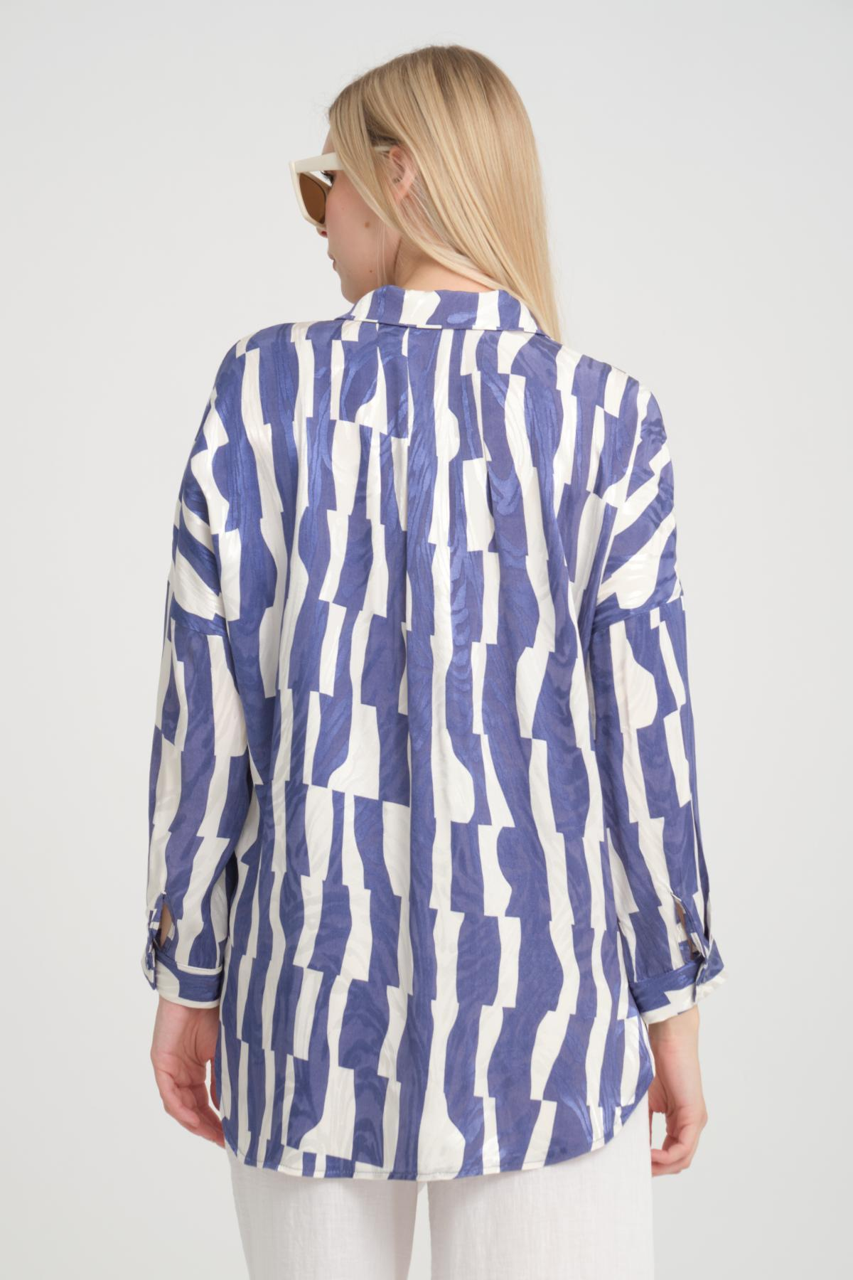 Women zip-up shirt patterned wholesale Indigo color 696299