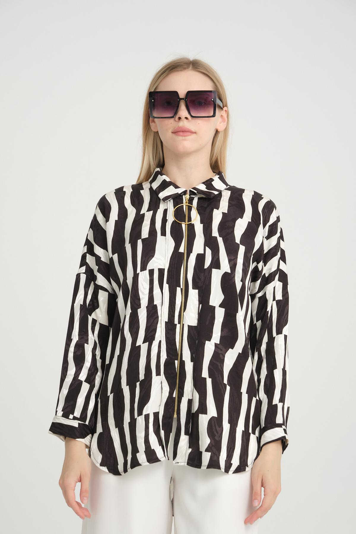Women zip-up shirt patterned wholesale Black color 696297
