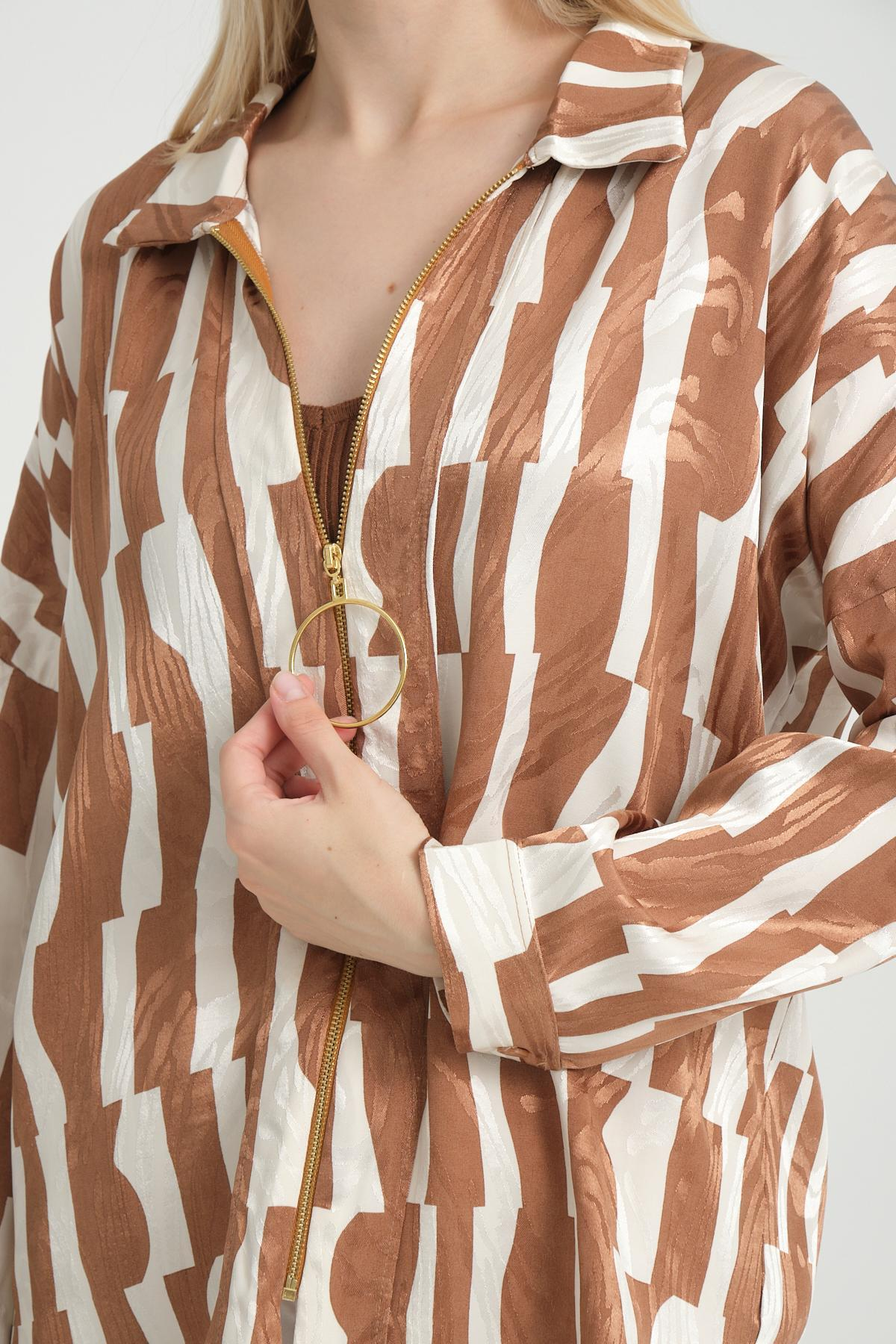 Women zip-up shirt patterned wholesale Beige color 696298