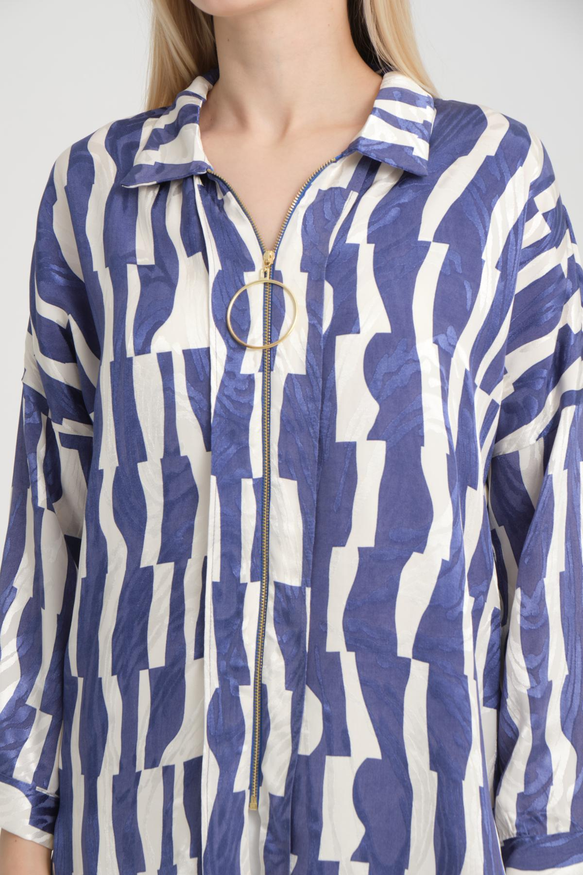 Women zip-up shirt patterned wholesale Indigo color 696299