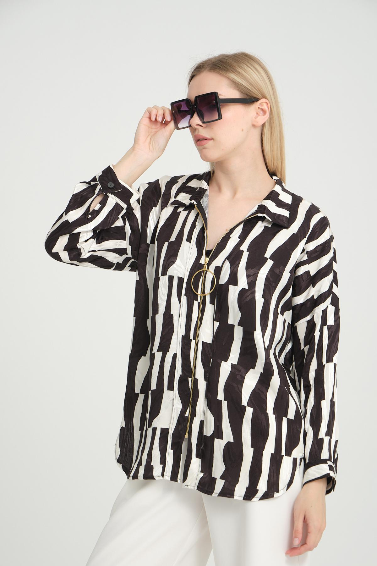 Women zip-up shirt patterned wholesale Black color 696297