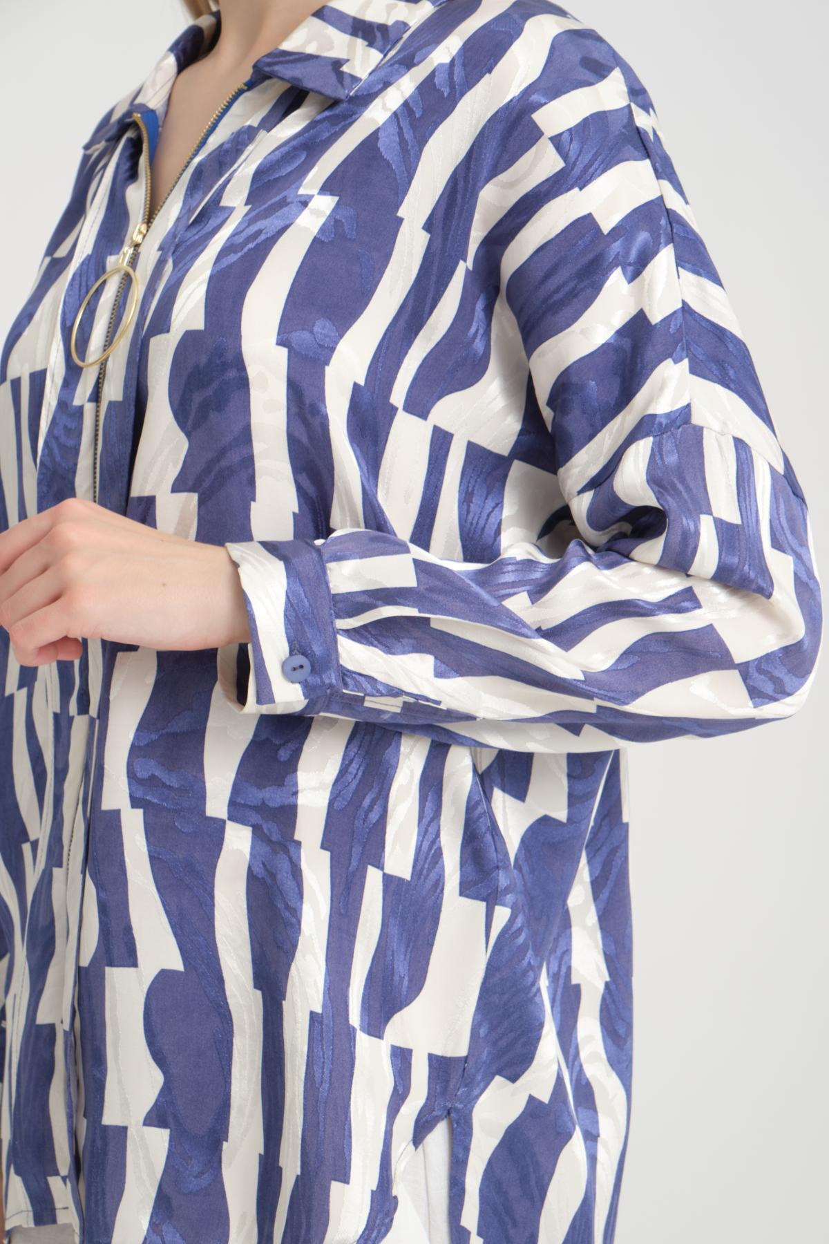Women zip-up shirt patterned wholesale Indigo color 696299
