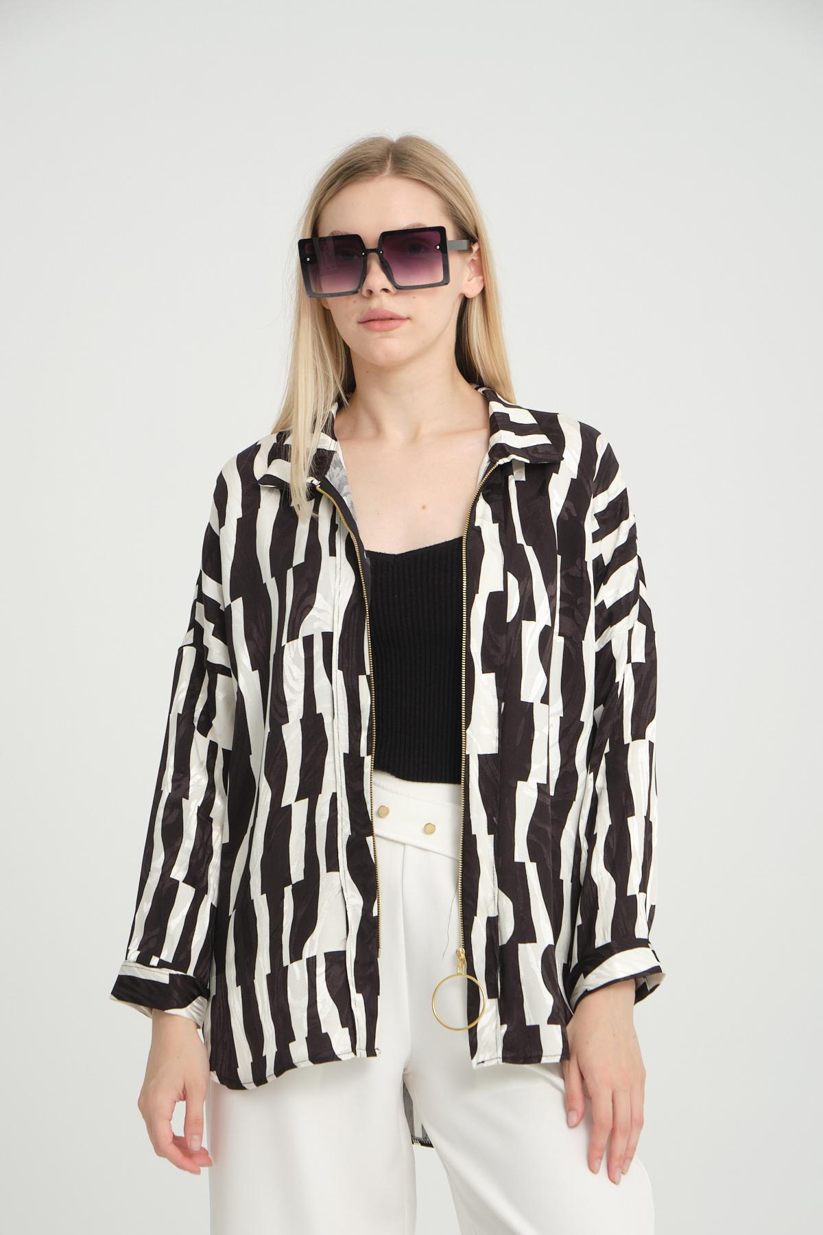 Women zip-up shirt patterned wholesale Black color 696297