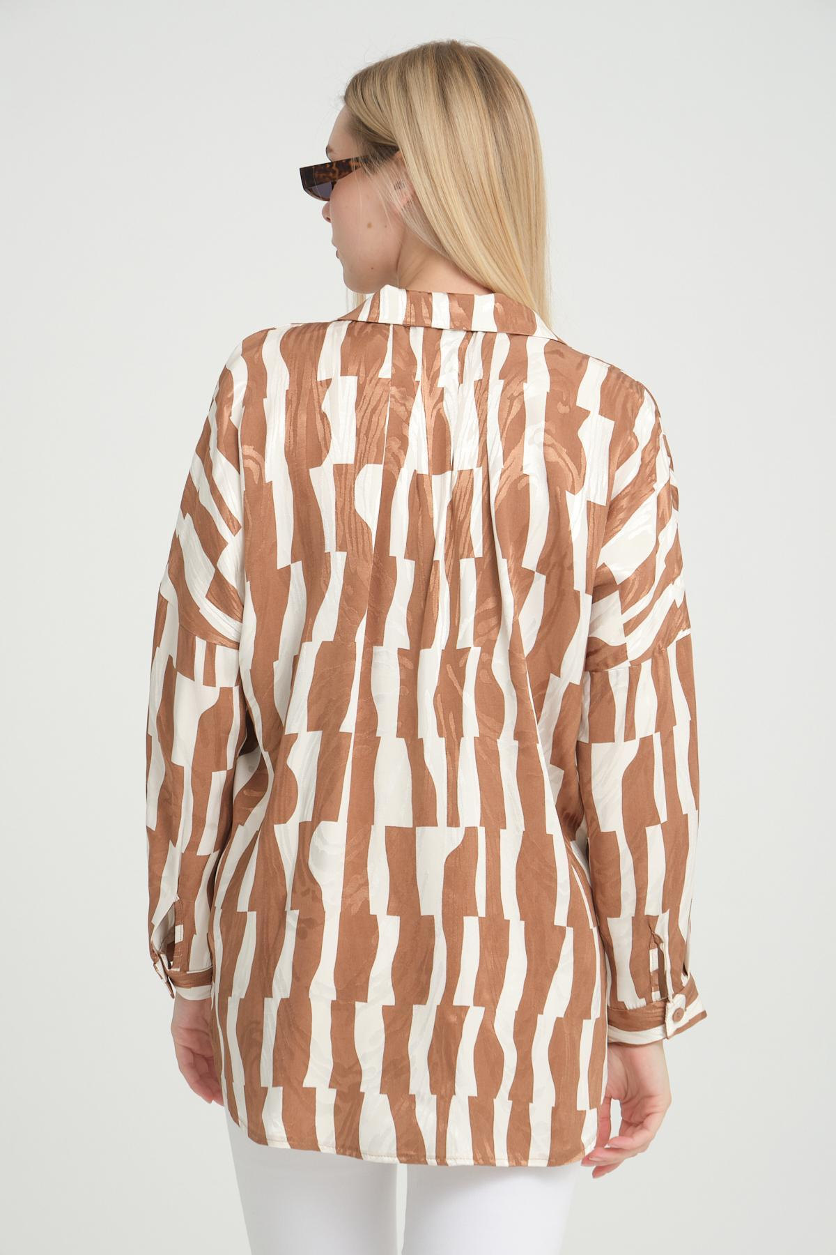 Women zip-up shirt patterned wholesale Beige color 696298