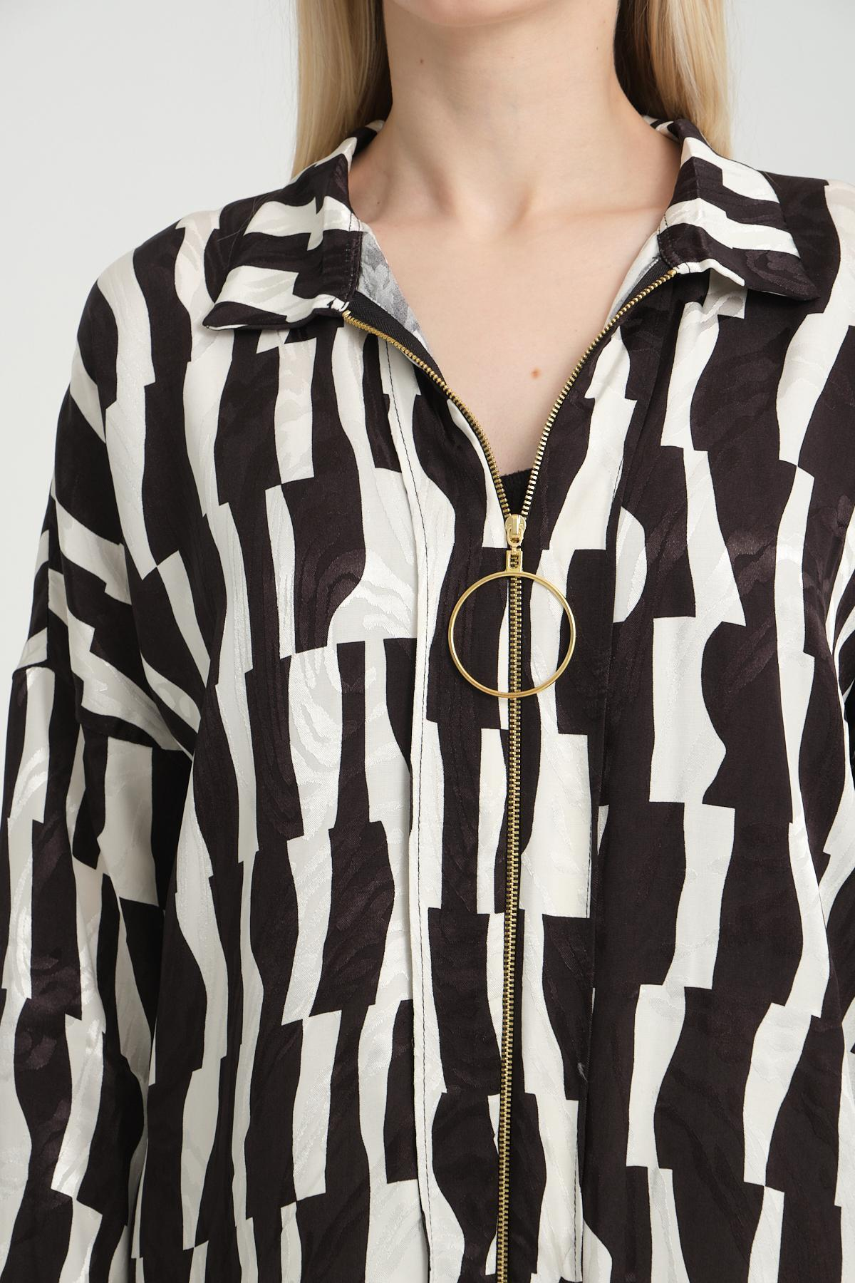 Women zip-up shirt patterned wholesale Black color 696297