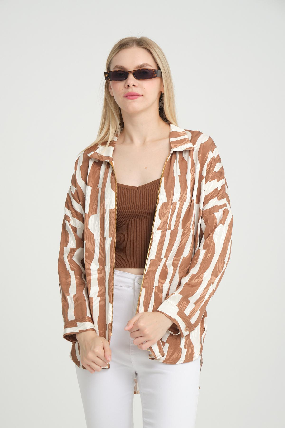Women zip-up shirt patterned wholesale Beige color 696298