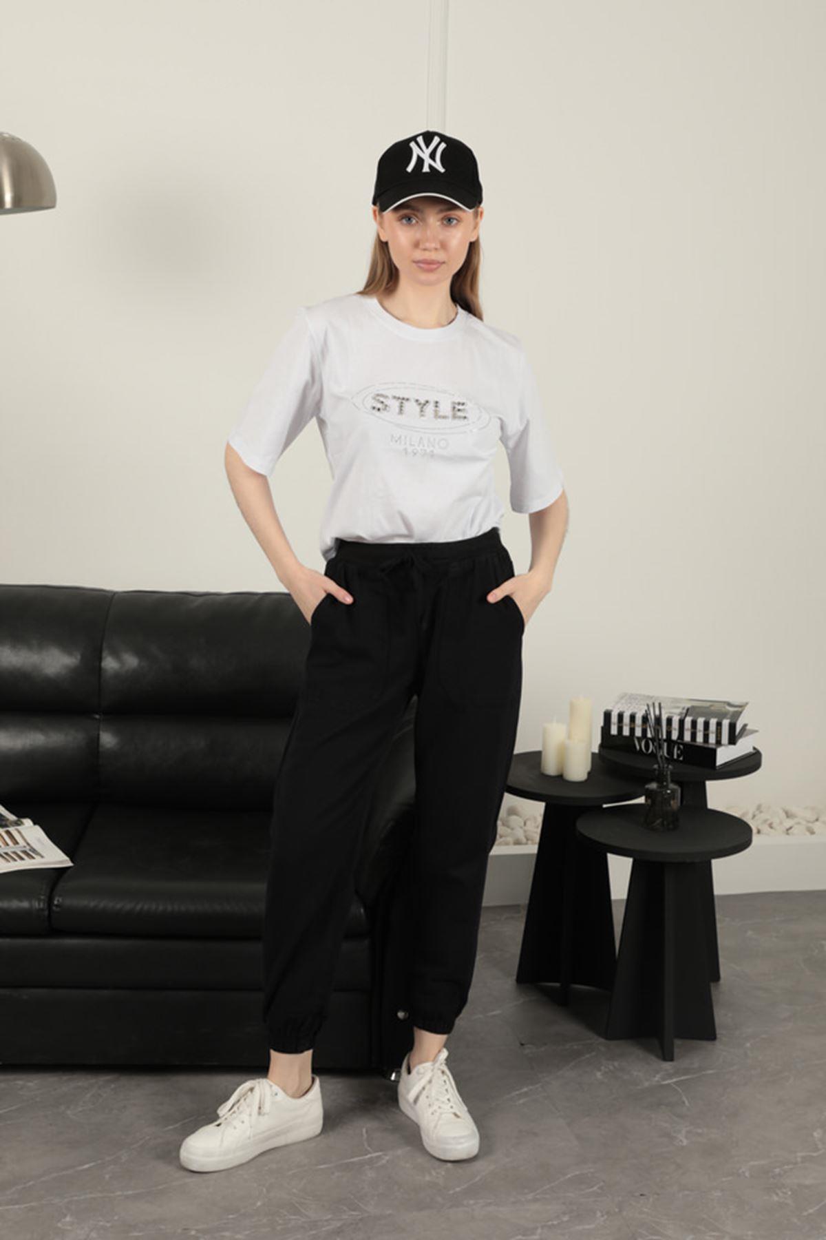 Women's Elastic Leg Trousers-Black