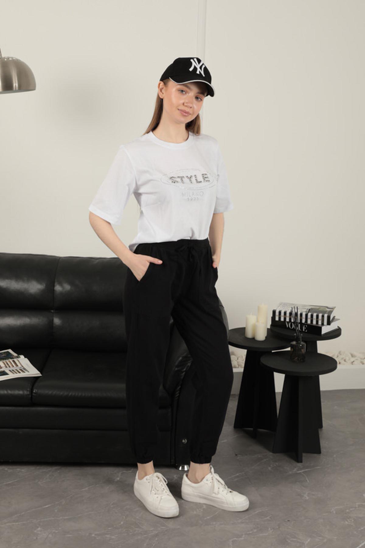 Women's Elastic Leg Trousers-Black