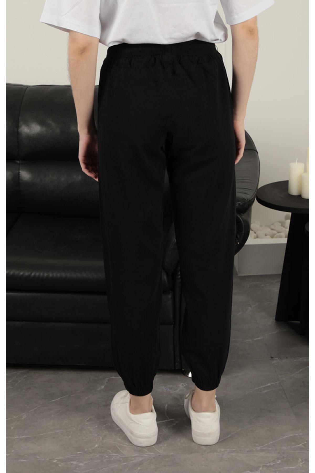 Women's Elastic Leg Trousers-Black