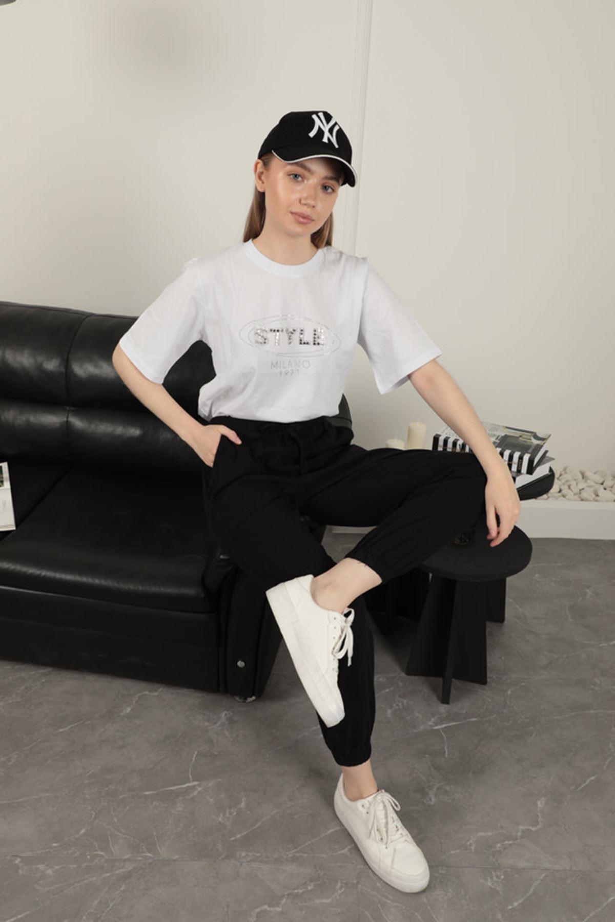 Women's Elastic Leg Trousers-Black