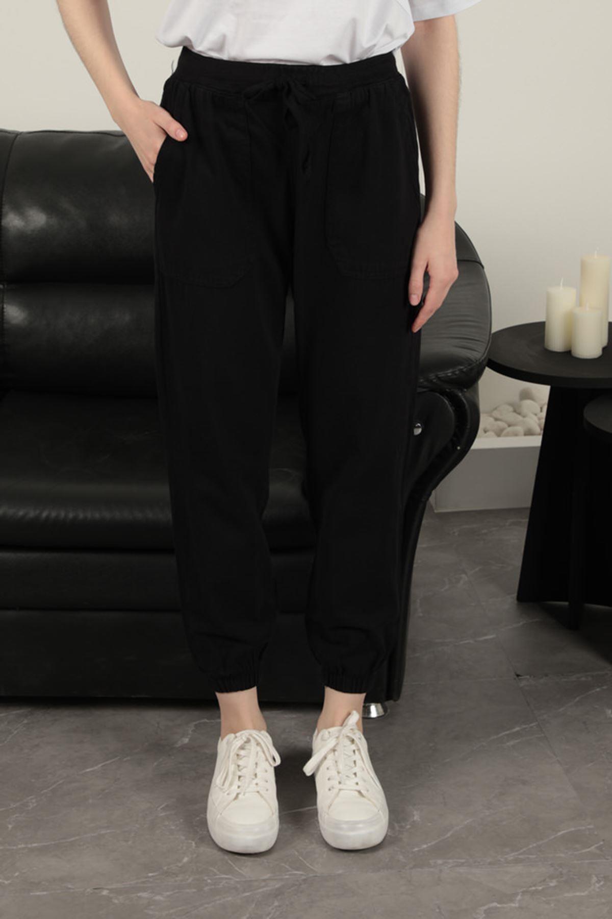 Women's Elastic Leg Trousers-Black